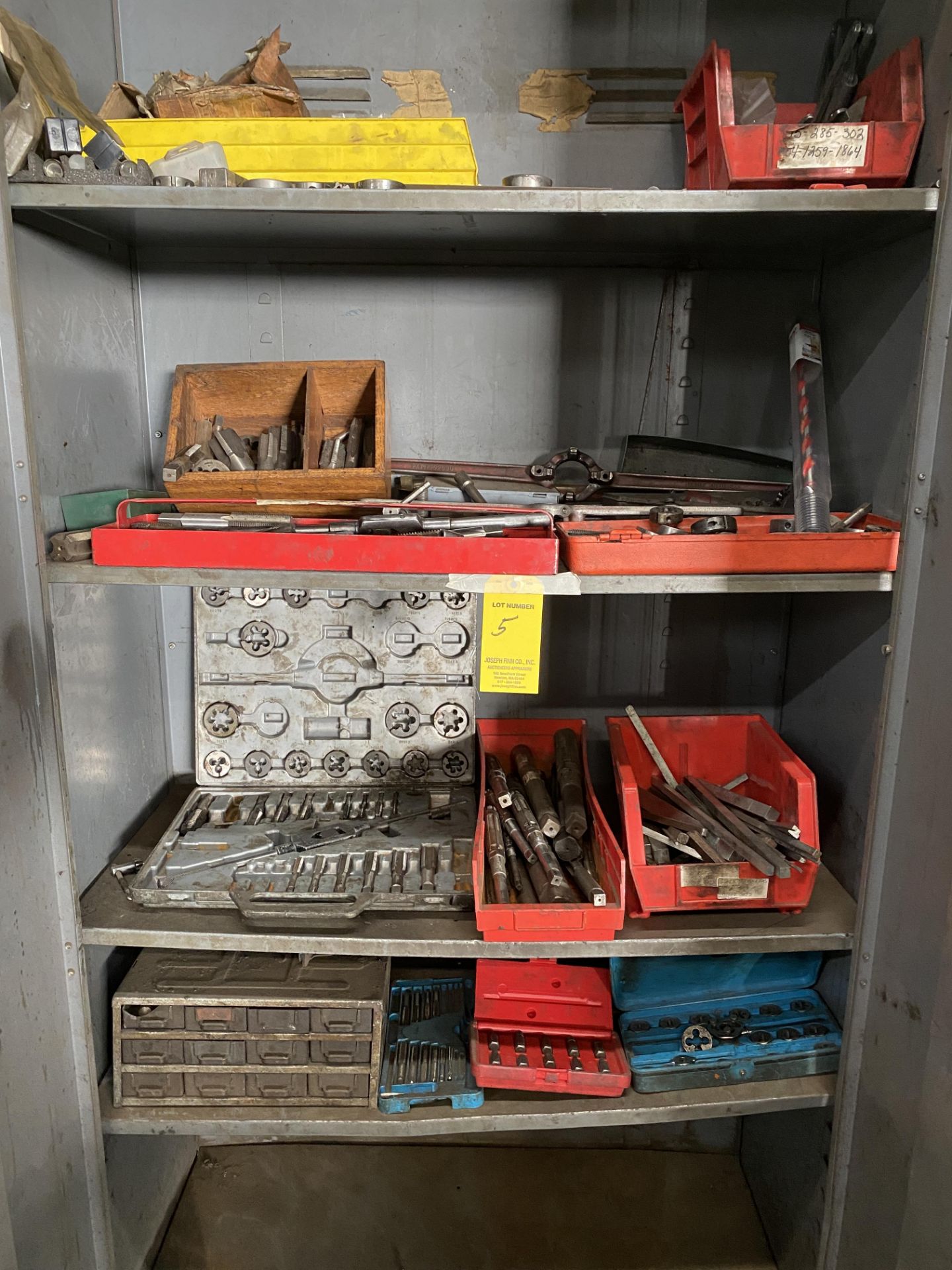 Supply Cabinet w/Taps, Dies, Reamers, Etc.