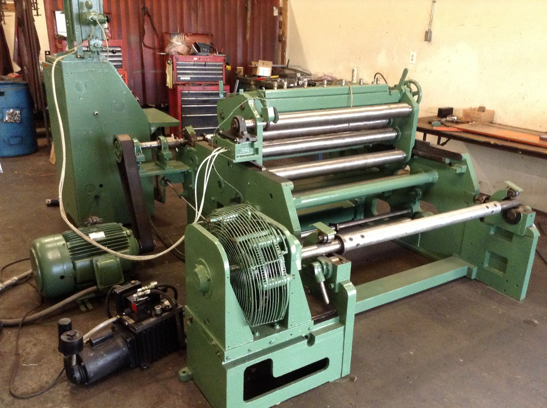 42” Kidder CW center rewind, single shaft, slitter rewinder. 40” dia. unwind. 40” dia. rewind.