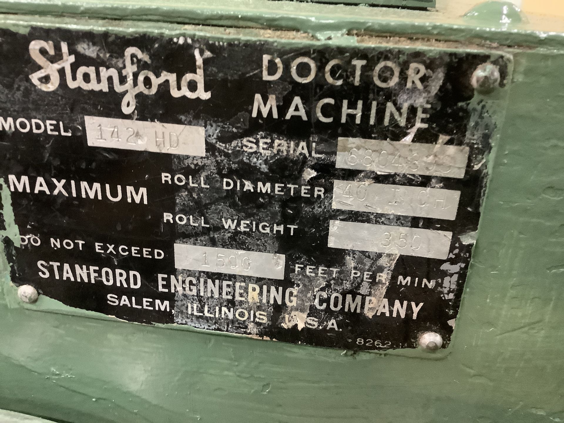 24” Stanford Model 142-HD doctor machine, rewinder. Center rewinder. Age 1980. Serial # 6804301. - Image 2 of 15