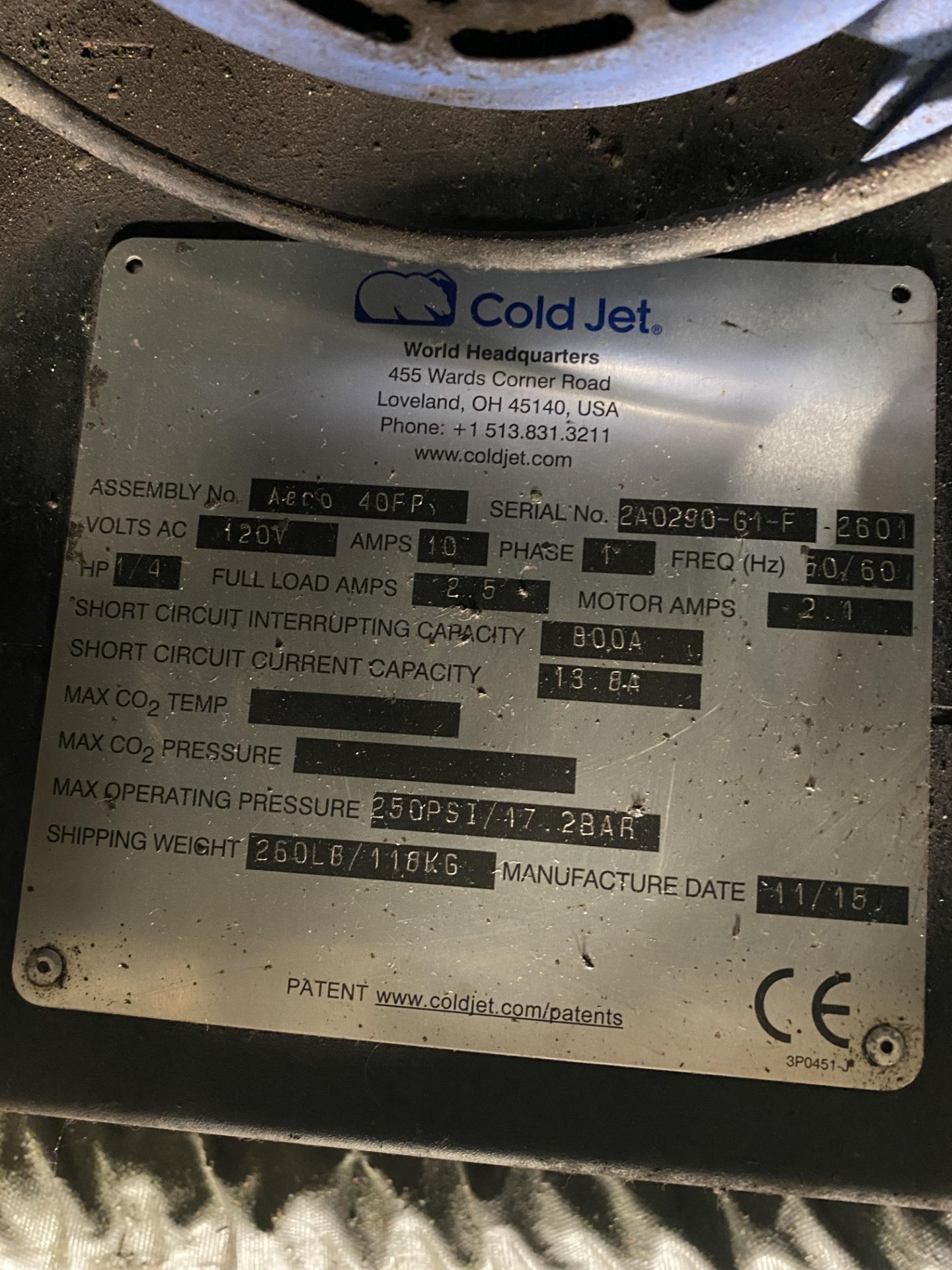 2015 Cold Jet Mod. AERO 40FP Port. Full Pressure Dry Ice Cleaning System, 170 Hours, s/n 2A0290-G1- - Image 3 of 5