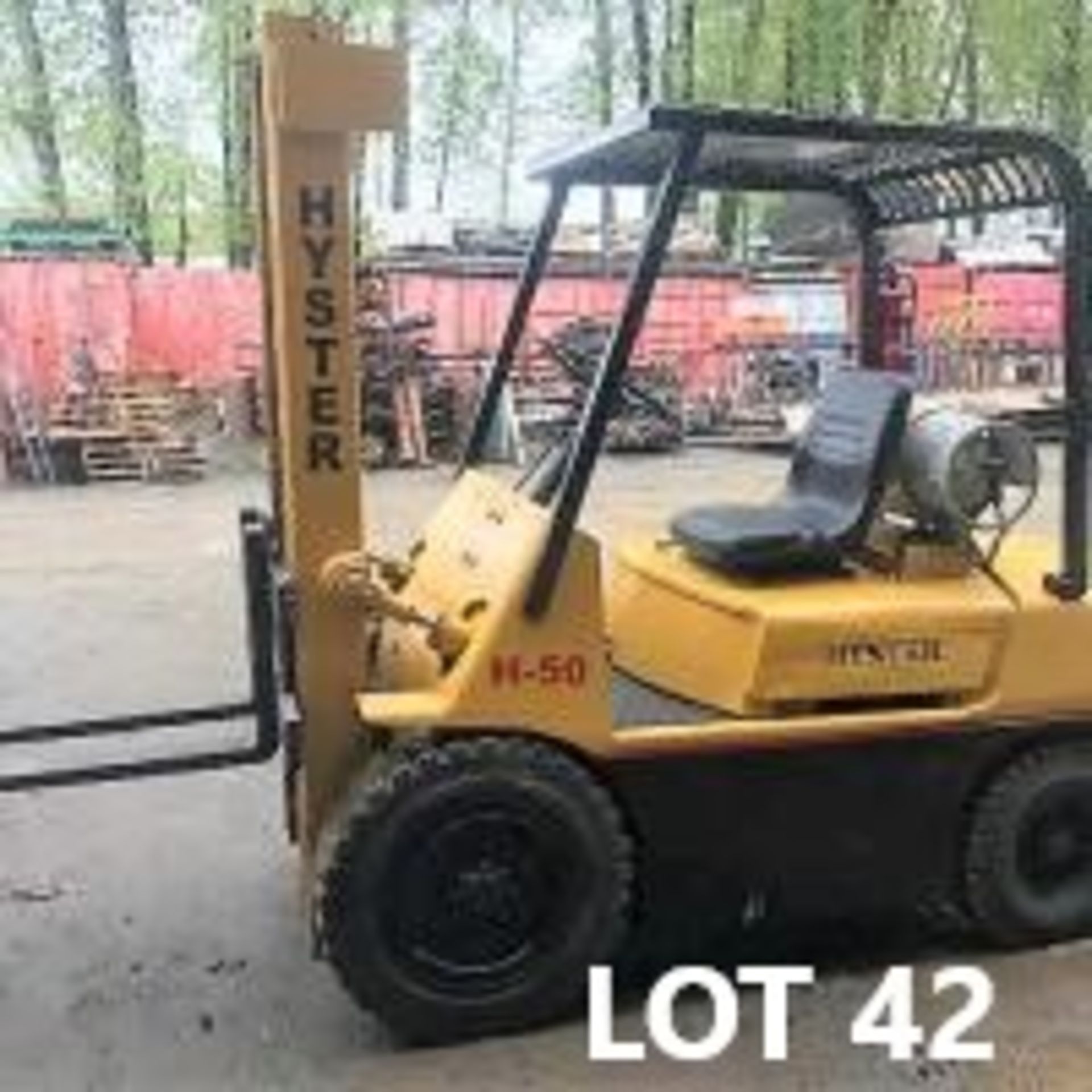 FORKLIFT - 2003 HYSTER H50, 5,000 LB. CAP., PROPANE, AIR TIRES, 48 IN. FORKS, 128 IN. LIFT