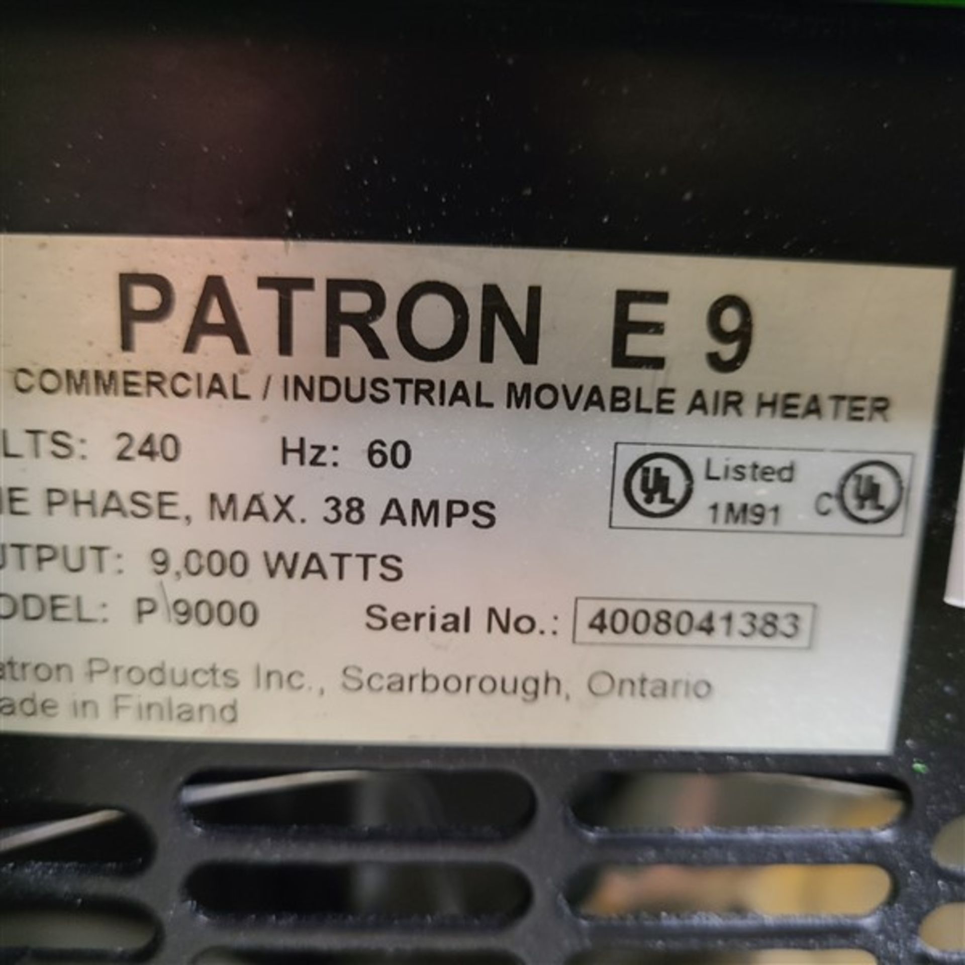 PATRON E9 MOVABLE AIR HEATER, 240V/1PH, 9,000 WATT - Image 2 of 2