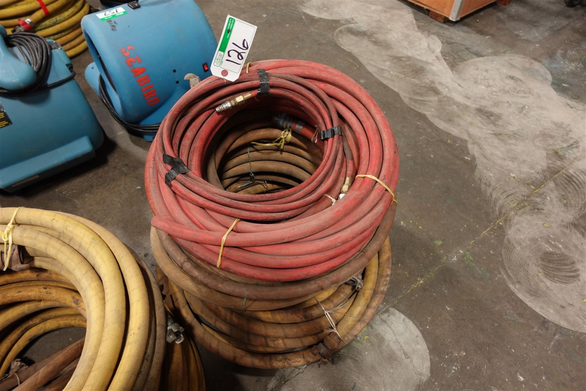 5 REELS OF AIR HOSE, SMALL ROLL OF AIR HOSE