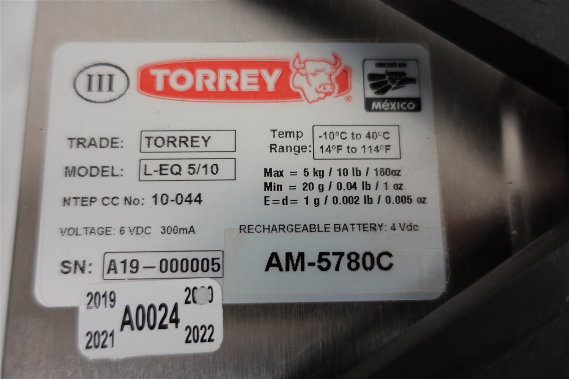 TORREY COUNTER TOP DIGITAL WEIGHING SCALE, MOD. L-EQ 5/10 - Image 3 of 3