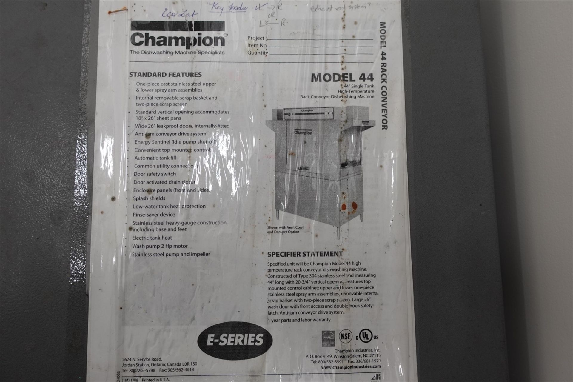 CHAMPION DISHWASHER MOD. 44, 208V, 3PH - Image 6 of 6