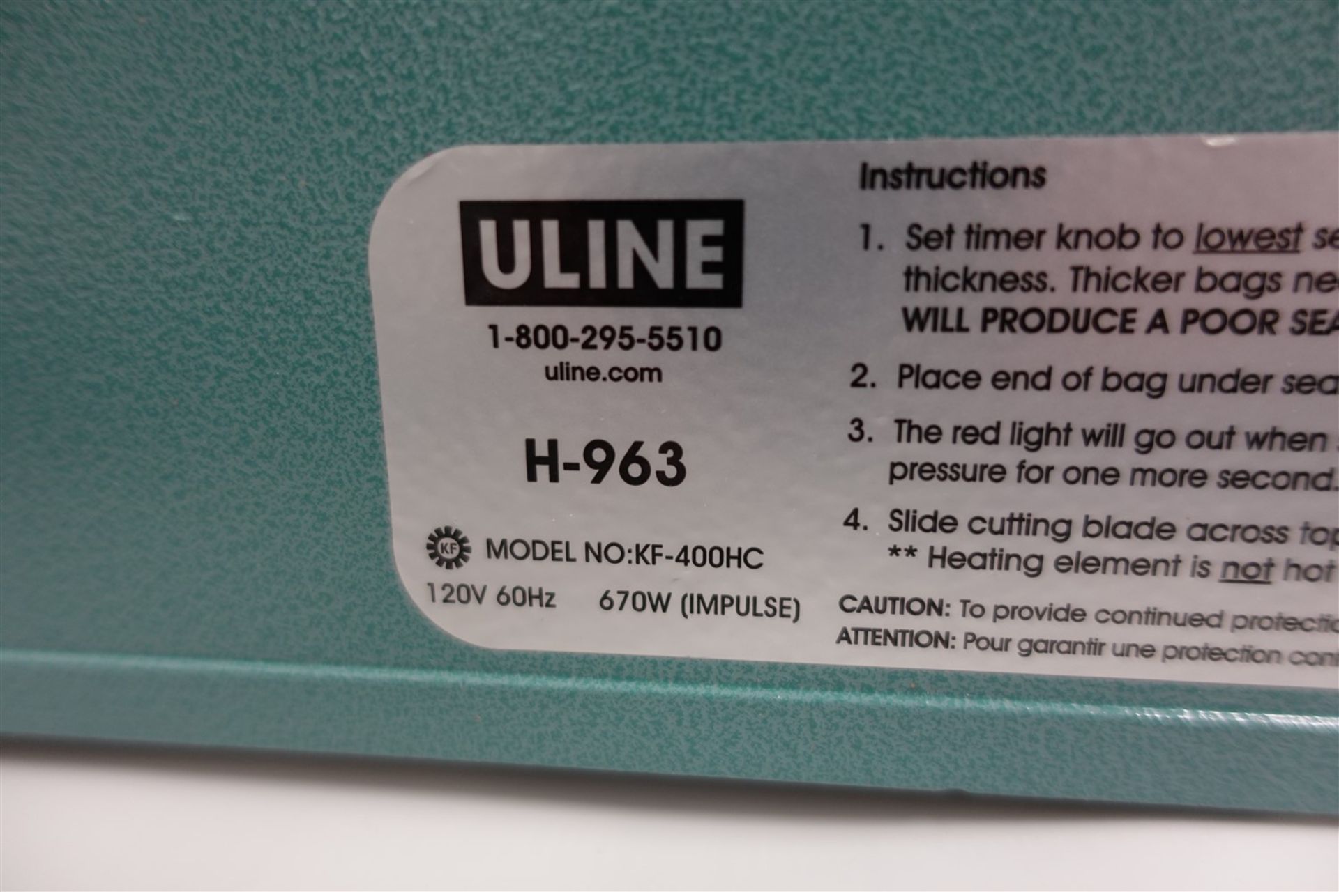 ULINE 16 IN. IMPULSE SEALER, MOD. H-963 - Image 3 of 3