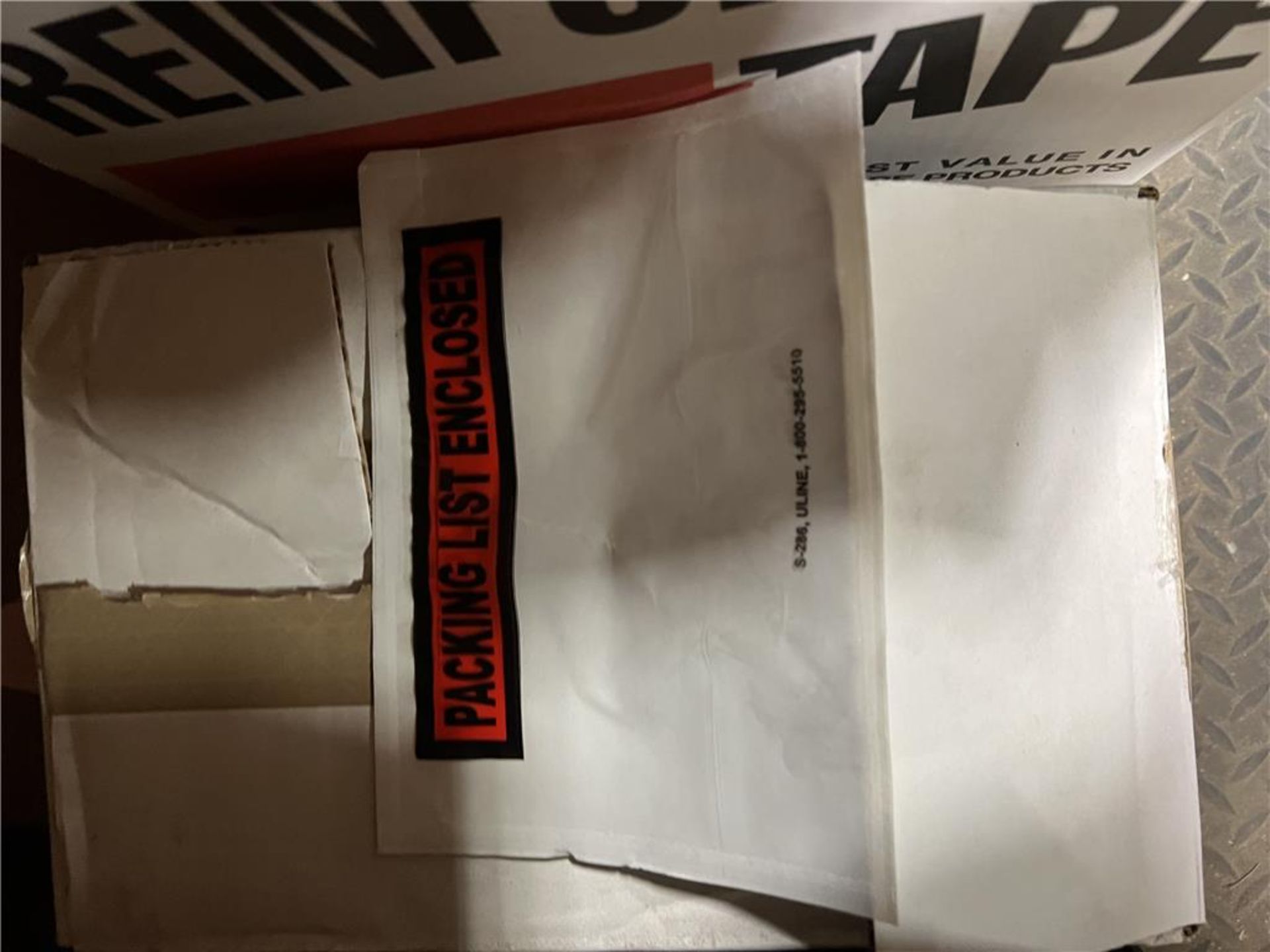 LOT: SHIPPING LABELS, BOX TAPE, 2.5-CASES OF CAN LINERS, 3-DRAWER PLASTIC STORAGE CABINET - Image 2 of 6