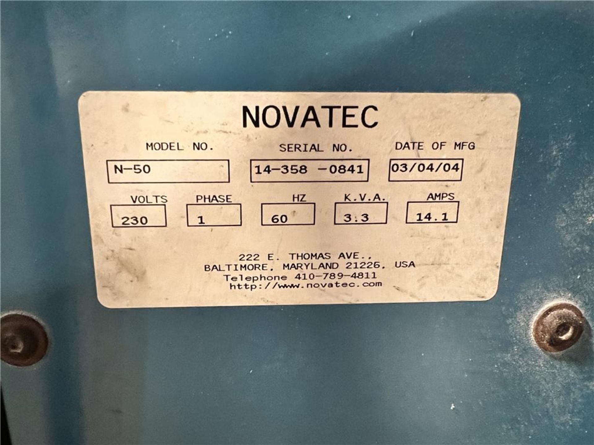 2004 NOVATEC N-50 DRYER, S/N: 14-358-0841 - Image 2 of 6