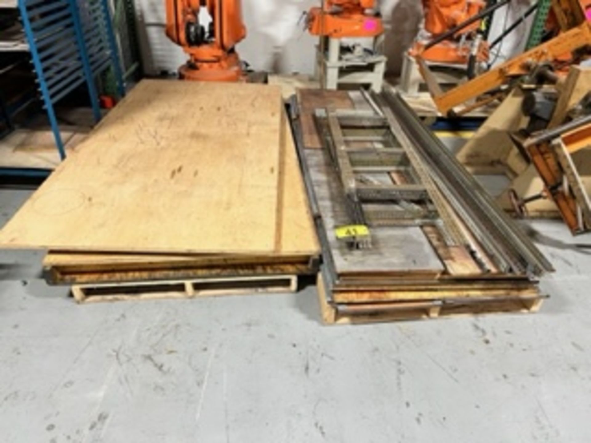 LOT: LIFTS OF 4X8 PLYWOOD, STEEL SHELVING - Image 2 of 2