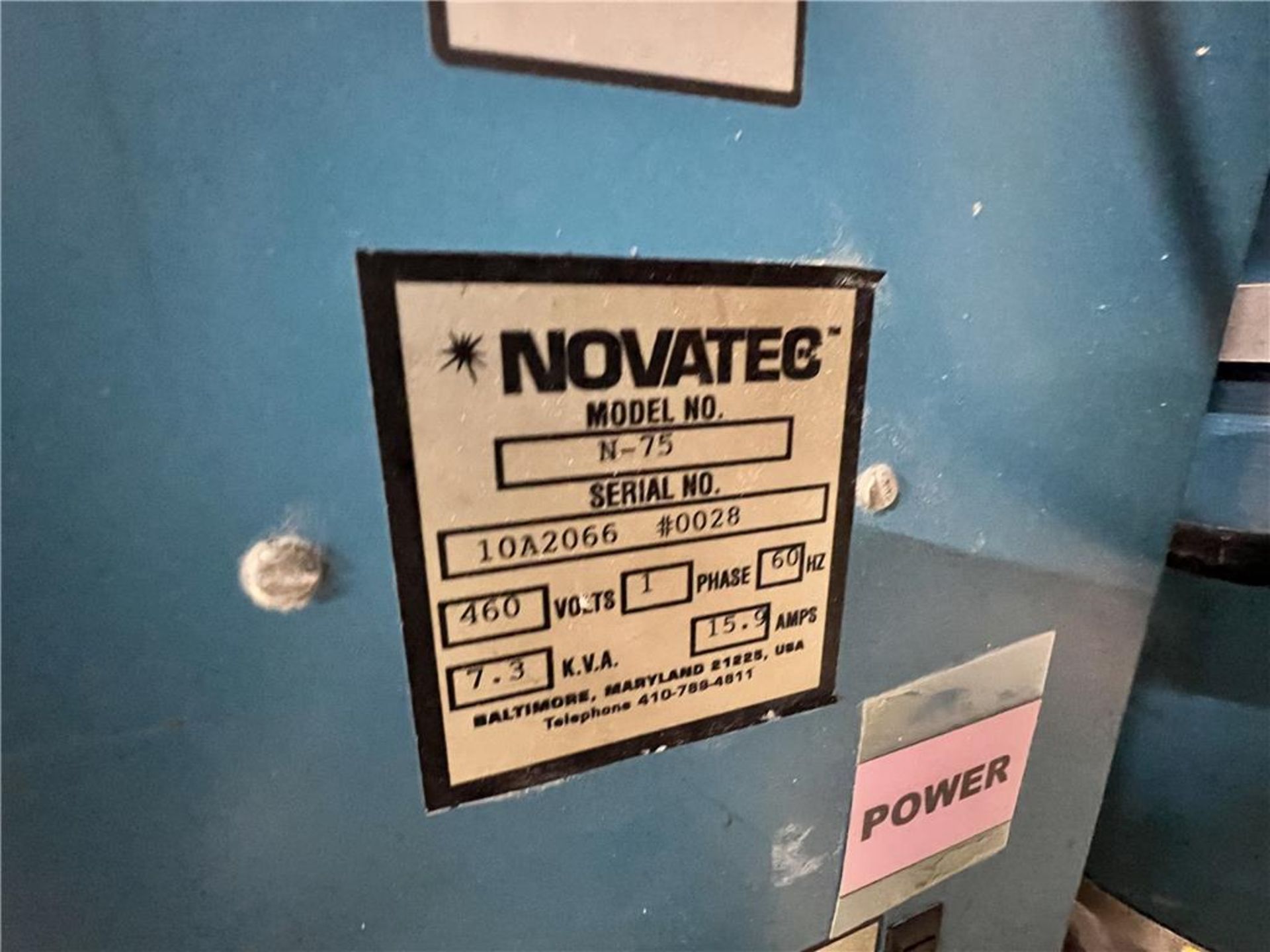 2000 NOVATEC N-75 DRYER, S/N: 0028 - Image 3 of 5