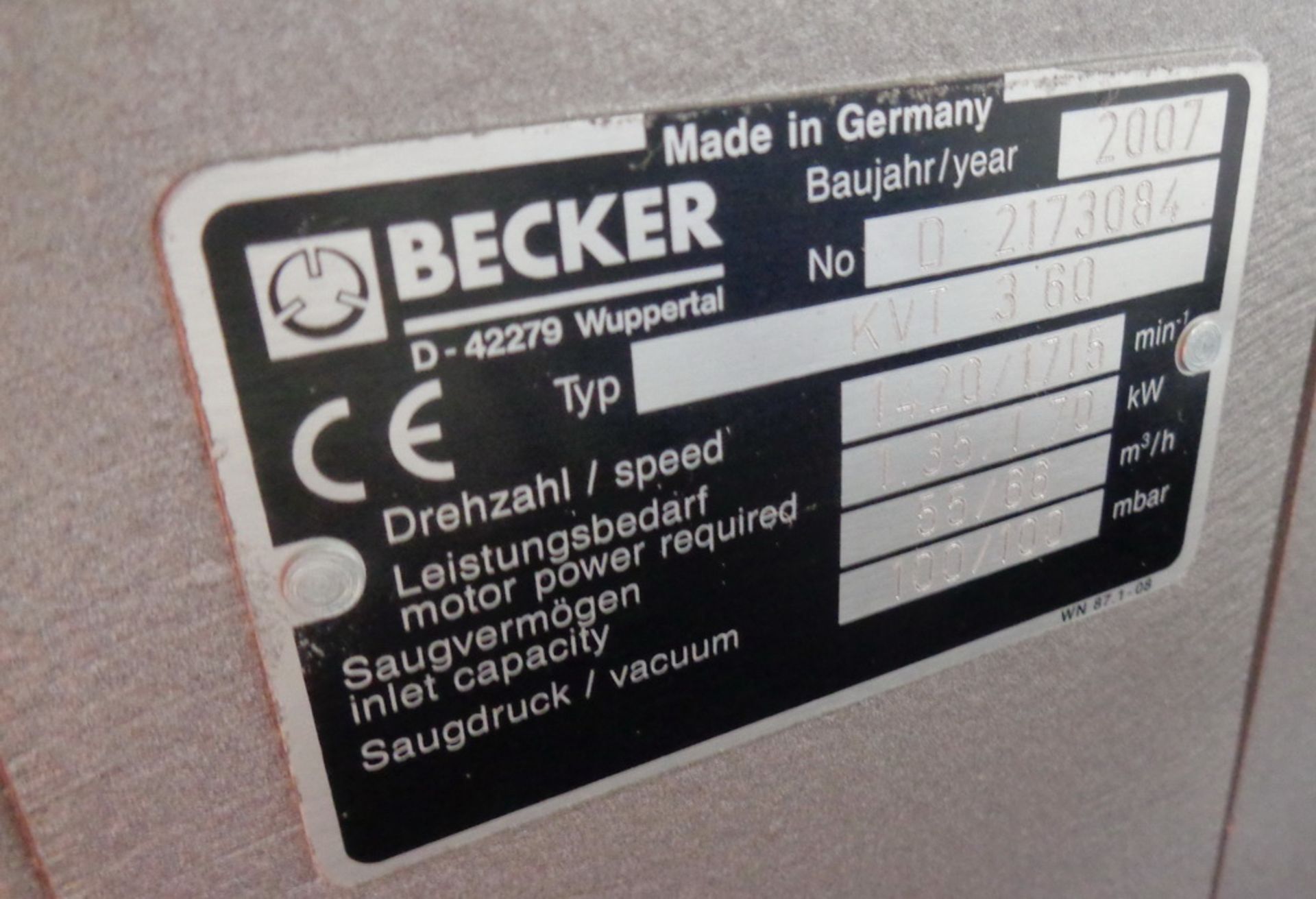 Becker Vacuum Pump, Model KVT 360, S/N D2173084 - Image 3 of 3