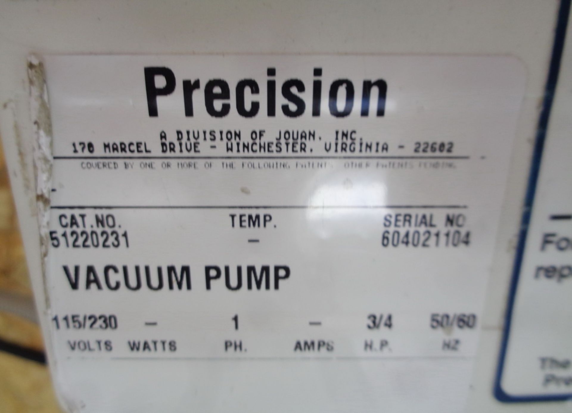 Precision 3/4 HP Vacuum Pump, Model PC300, S/N 604021104 - Image 4 of 4