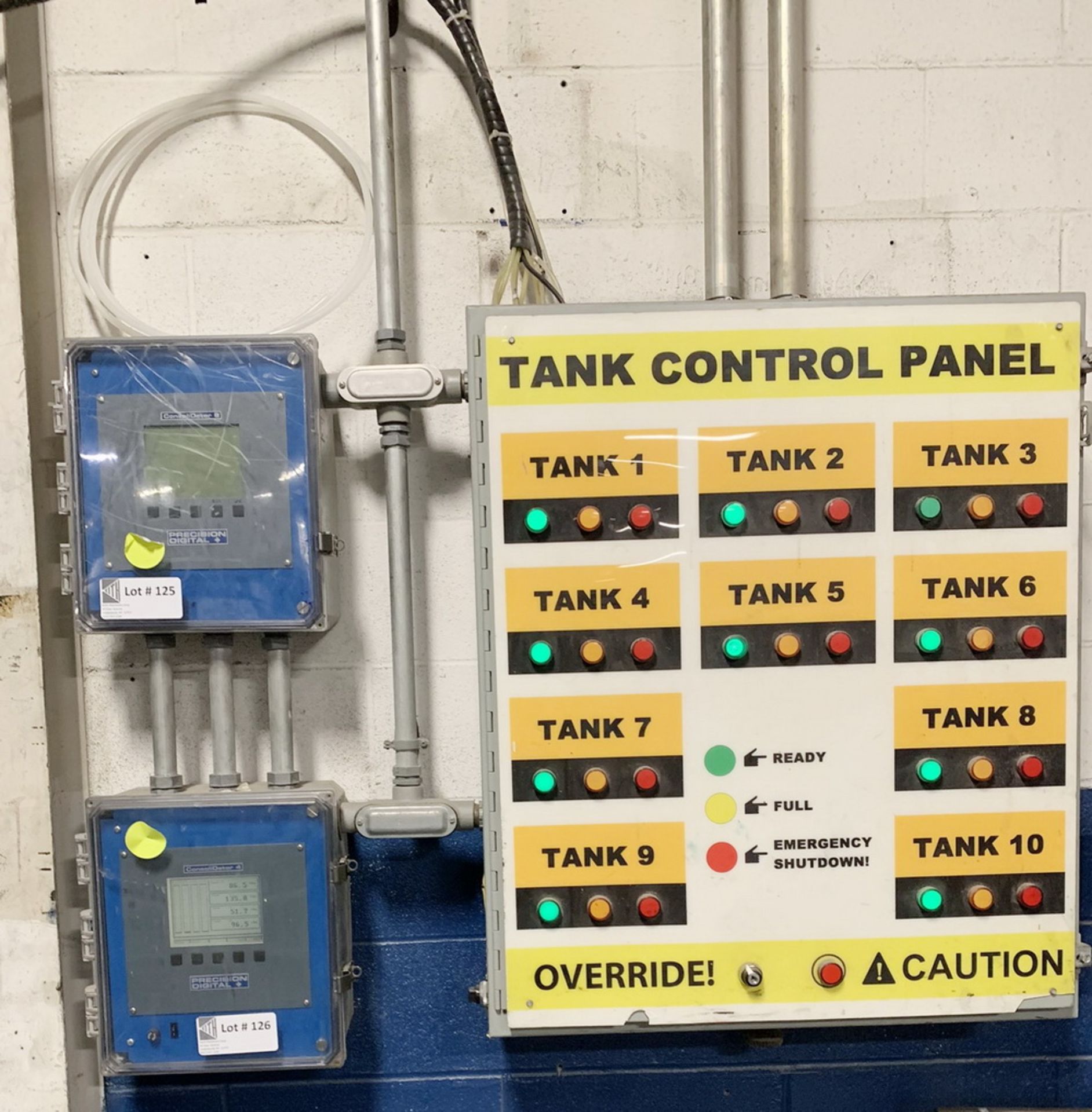 LOT NCLUDING PNEUMATIC CONTROL VALVES, PRECISION DIGITAL MONITORS, & A MAIN TANK CONTROL PANEL