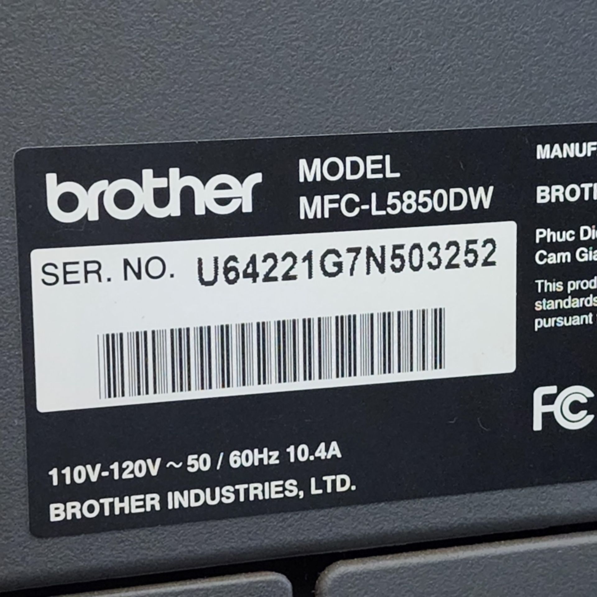 Brother Printer/Scanner Model: MFC-L5850DW - Image 6 of 6