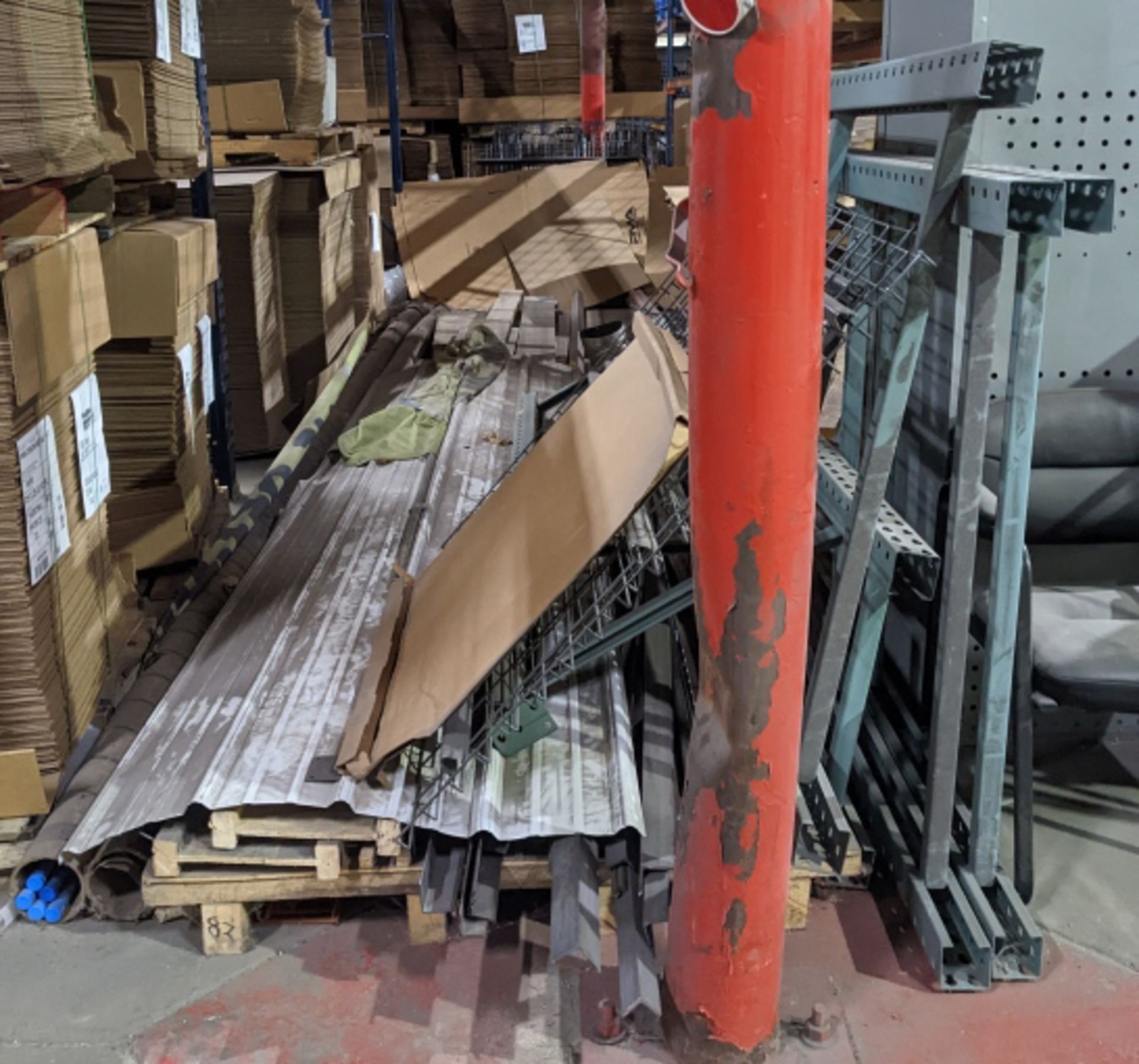 Pallet racking stands, metal siding, pallet