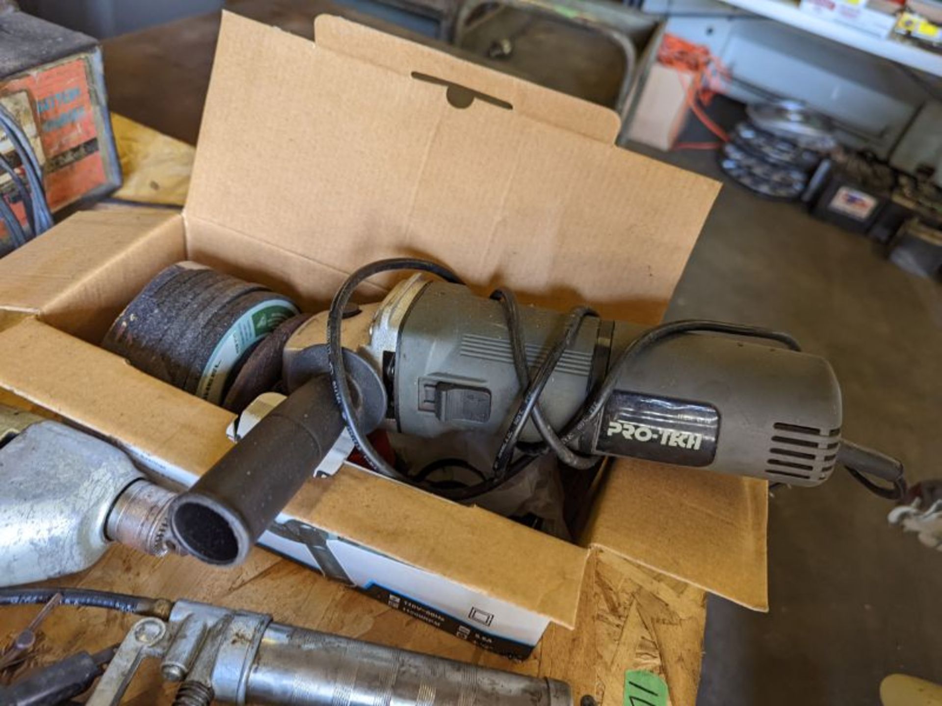 Grease Guns, Misc. Angle Grinder, Drill, Rags, Battery Charger - Image 3 of 6