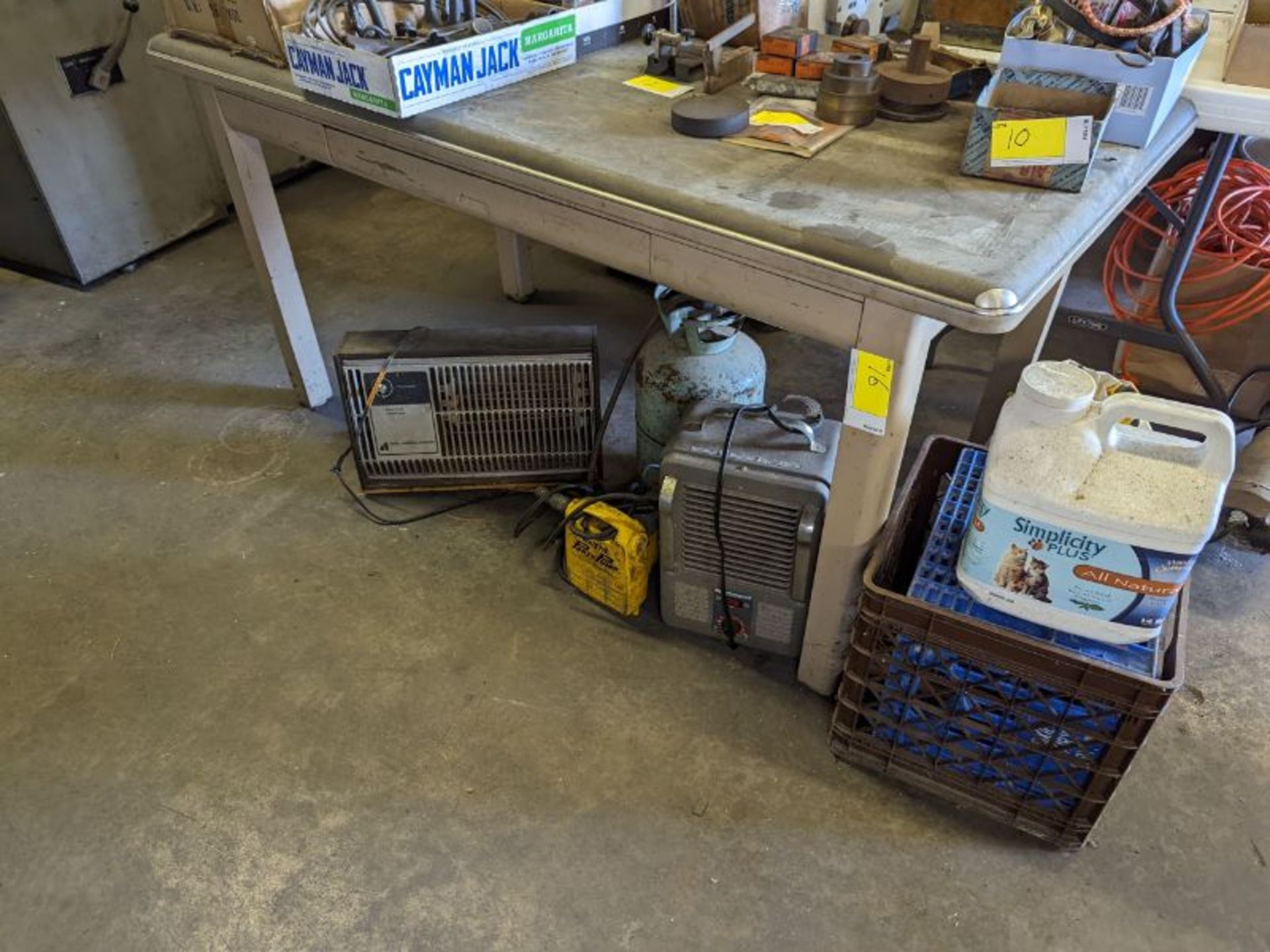 Table And Contents Under Table Heater, Air Tank, Porta Pump,Milk Crates