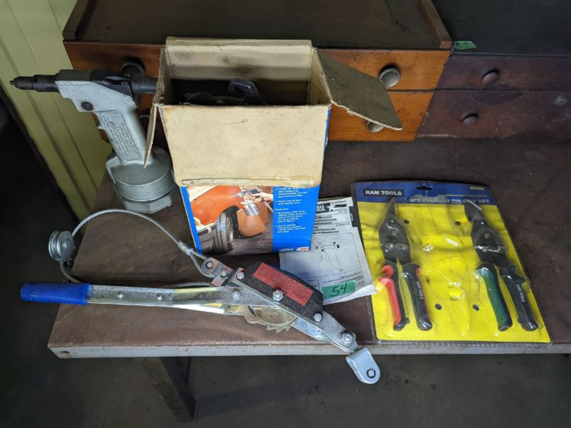 Paint Gun, Tin Snips, Rivet Gun, Come Along