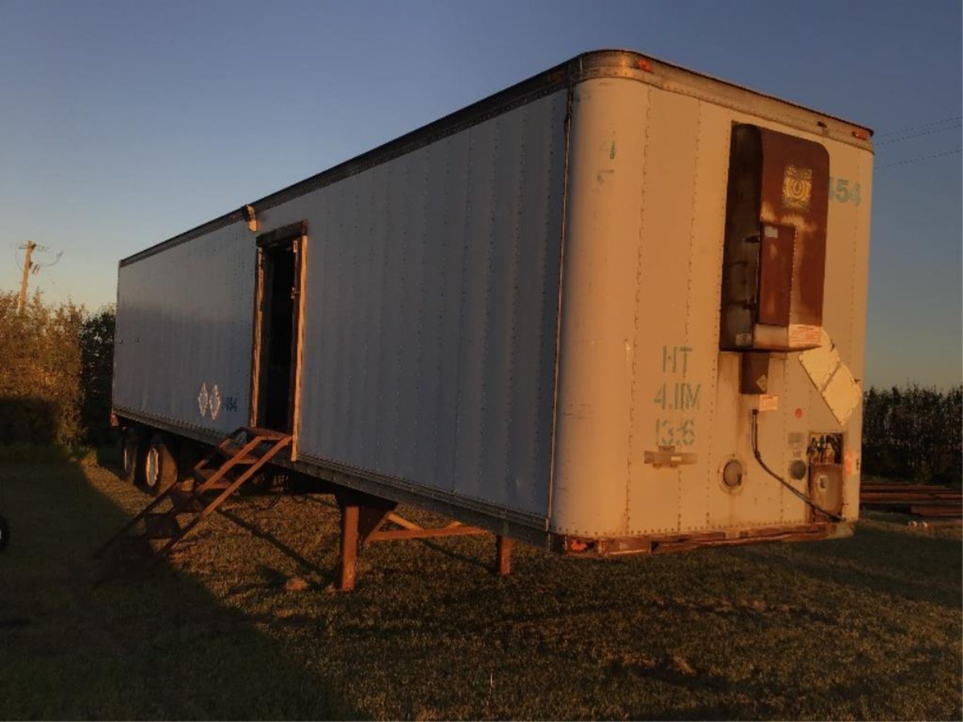 T/A Mobile Storage Van Trailer C/W Fuel Tank, Heater, Shelves, Steps & Wired for Mobile Shop use.