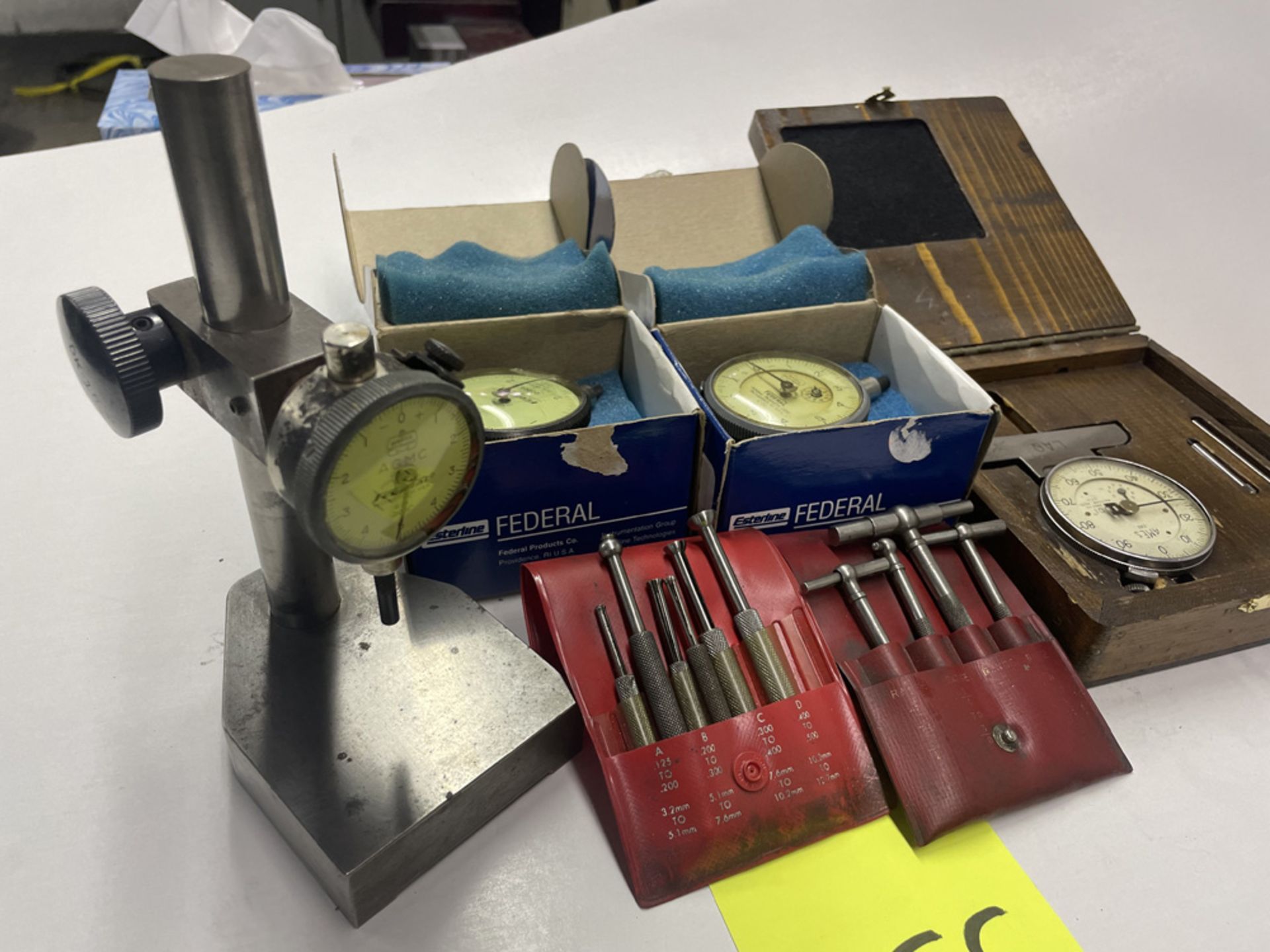 Lot including: 2-Federal .0001" Gages, Gage Stand, 1-Ames Gage in Wood Box, 2- - Image 3 of 3