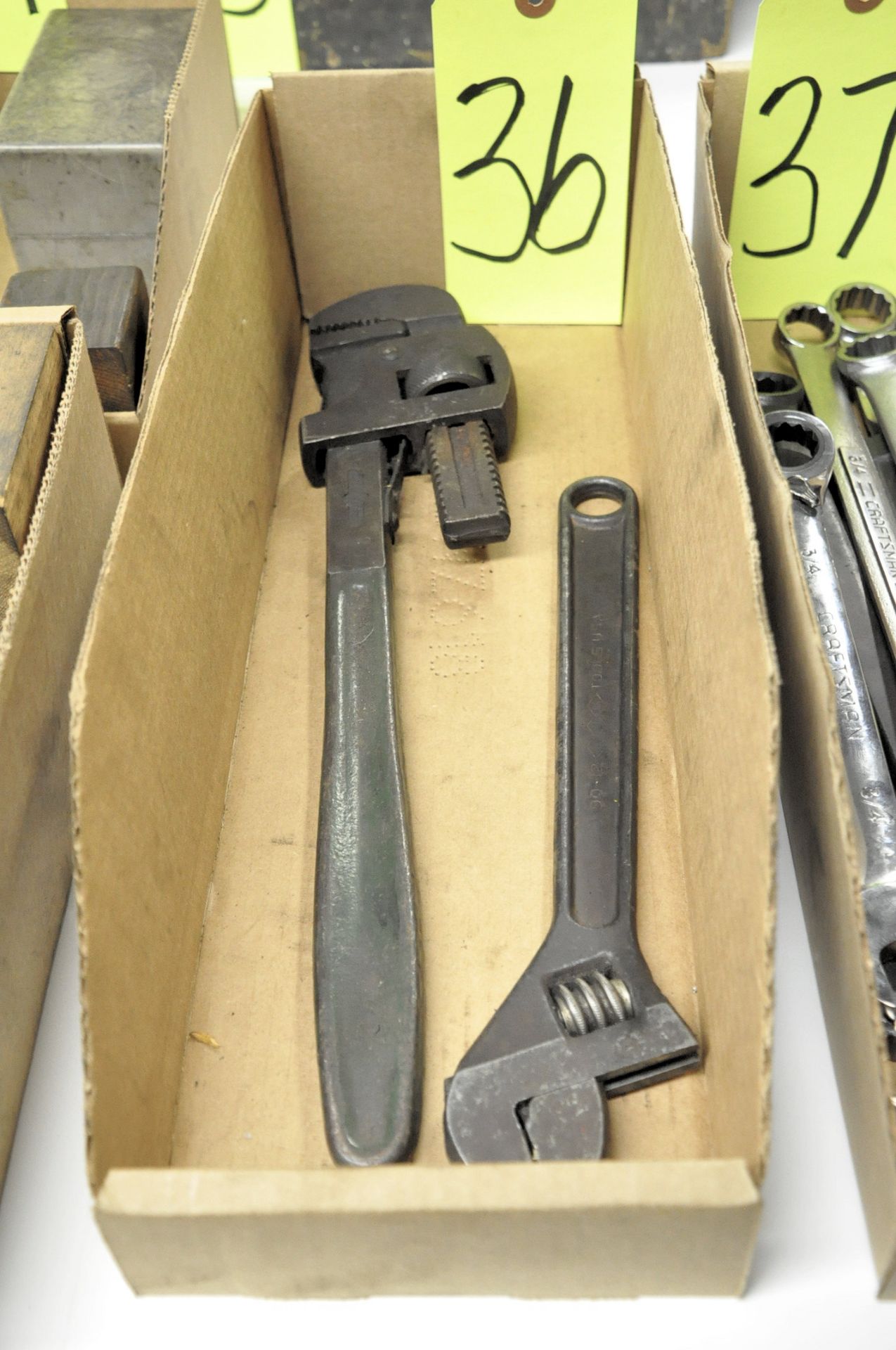 Lot-(1) 16" Pipe Wrench and (1) 12" Adjustable Wrench in (1) Box