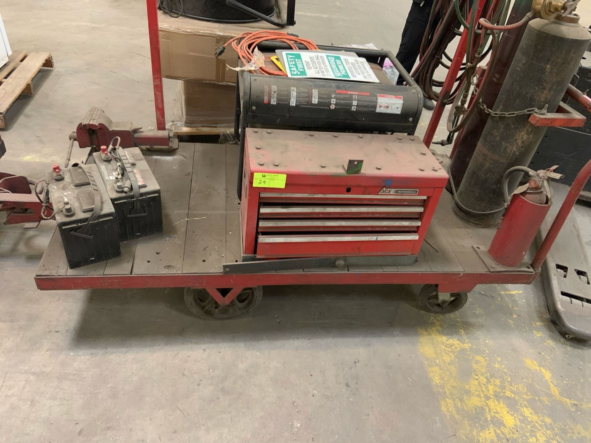 Welding Cart to include: Torch, Powerland Welder/ Generator, vise, (2) batteries and toolbox