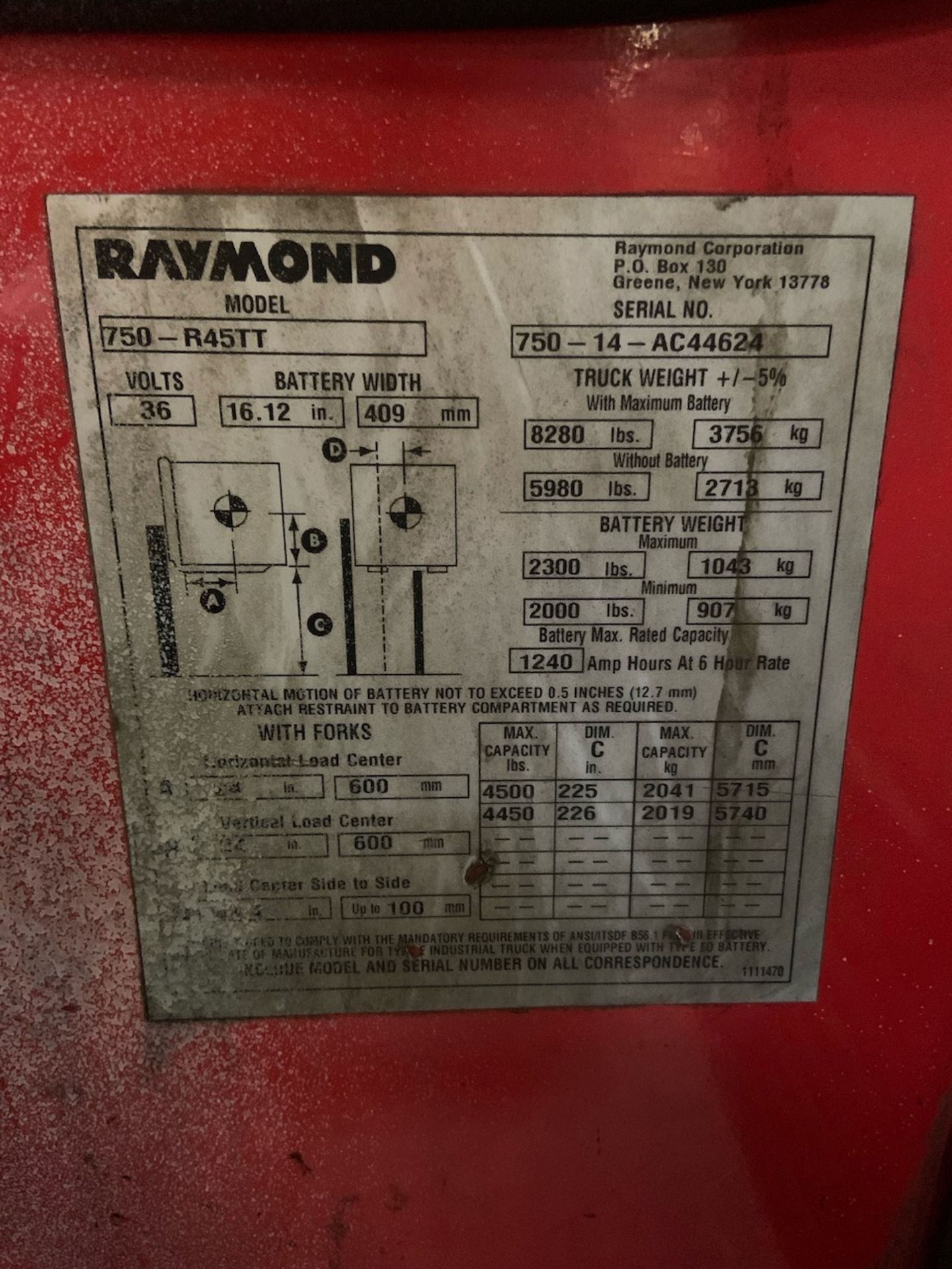 Raymond Reach truck model: 750-R45TT Serial: 750-14-AC44624 Year: 2014 Hours: 18712 - Image 5 of 6