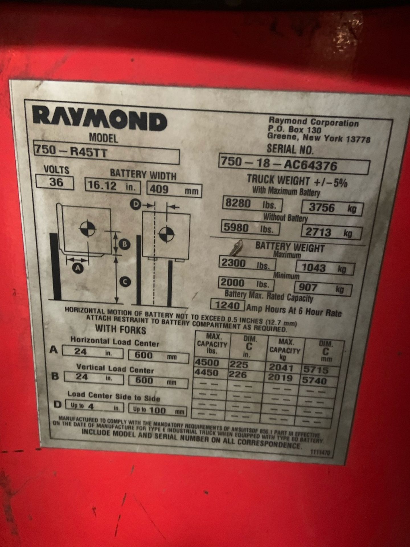 Raymond Reach truck model: 750-R45TT Serial: 750-18-AC64376 Year: 2018 Hours: 10920 - Image 5 of 6