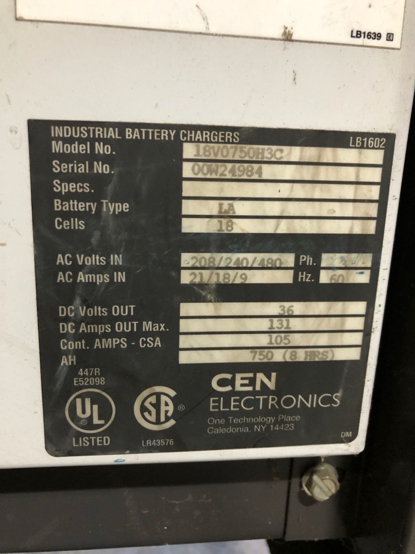 CEN Electronics 36V Charger Model 18V0750H3C - Image 2 of 3