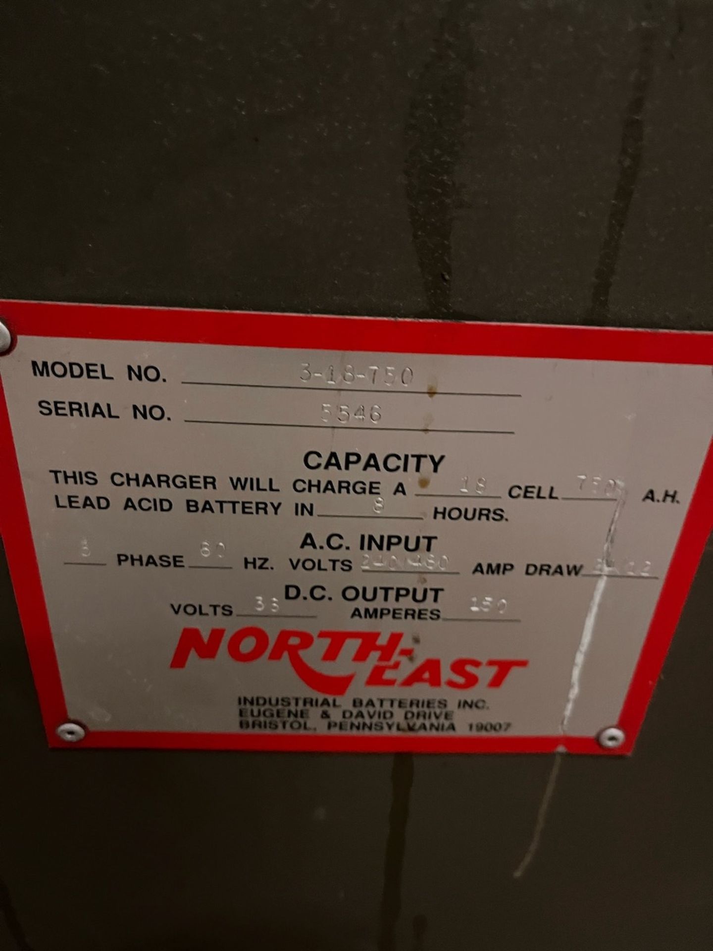 Northeast battery charger model # 3-18-750 ser # 5546 - Image 2 of 2