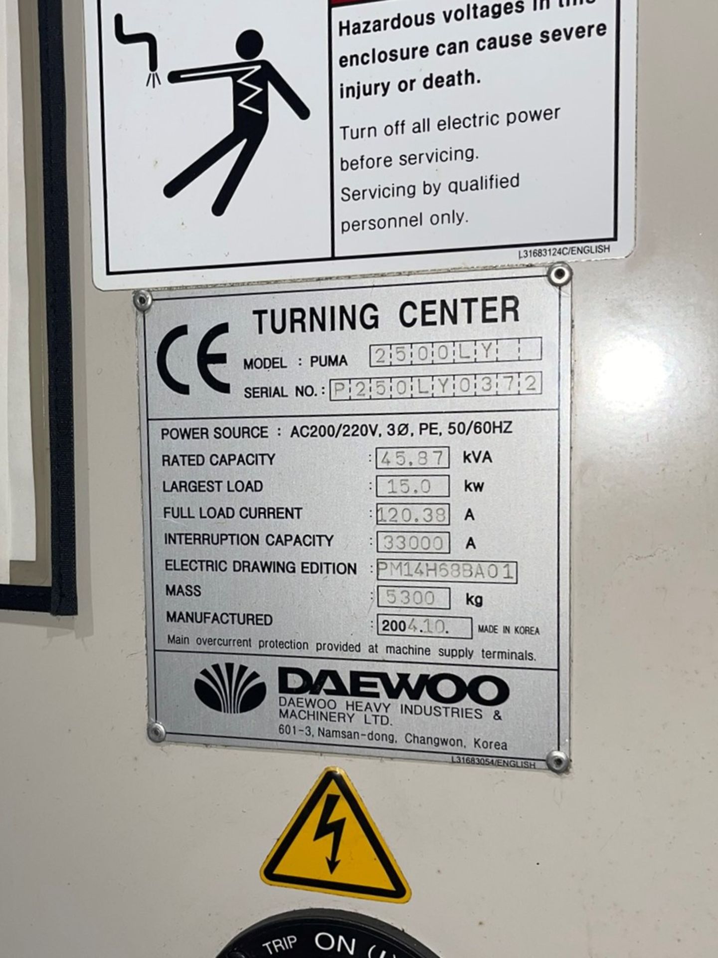 2004 Daewoo Puma 2500LY CNC Turning Center with Live Milling, S/N P250LY0372 - Image 7 of 7