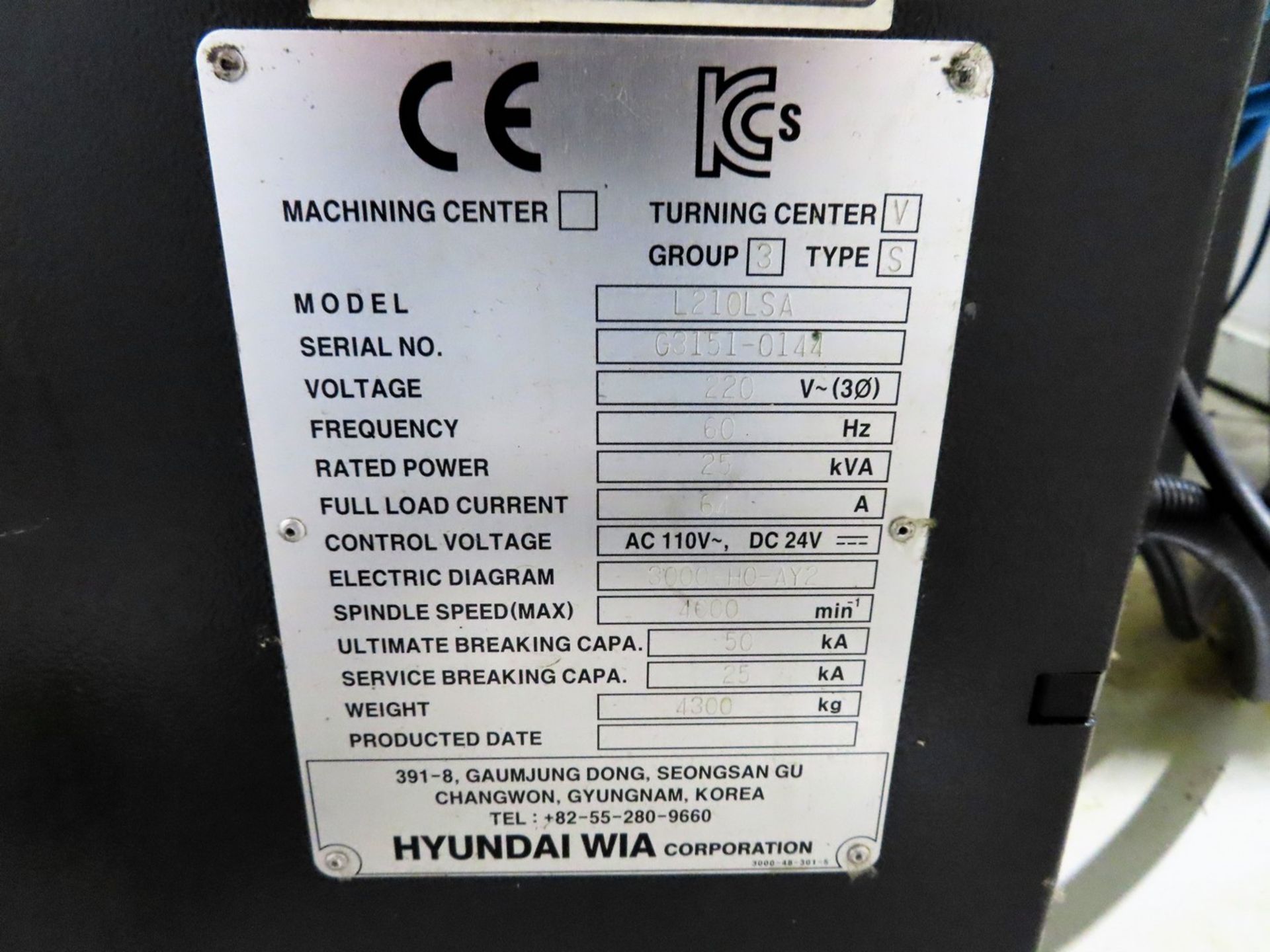 2013 Hyundai-Wia L210-LSA 6-Axis CNC Turning Center, S/N 63151-0144 - Image 8 of 10