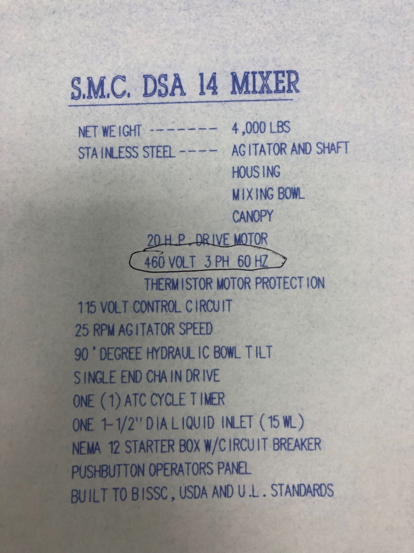 SHAFFER DOUBLE SIGMA ARM DOUGH HORIZONTAL MIXER, MODEL DSA-14, S/N 900423, APPROX. BOWL INTERIOR - Image 62 of 62