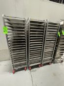 (3) CHANNEL ALUMINUM BAKING PAN RACK, MODEL 401A, INCLUDES APPROX. (86) BAKING SHEET PANS, MIX OF