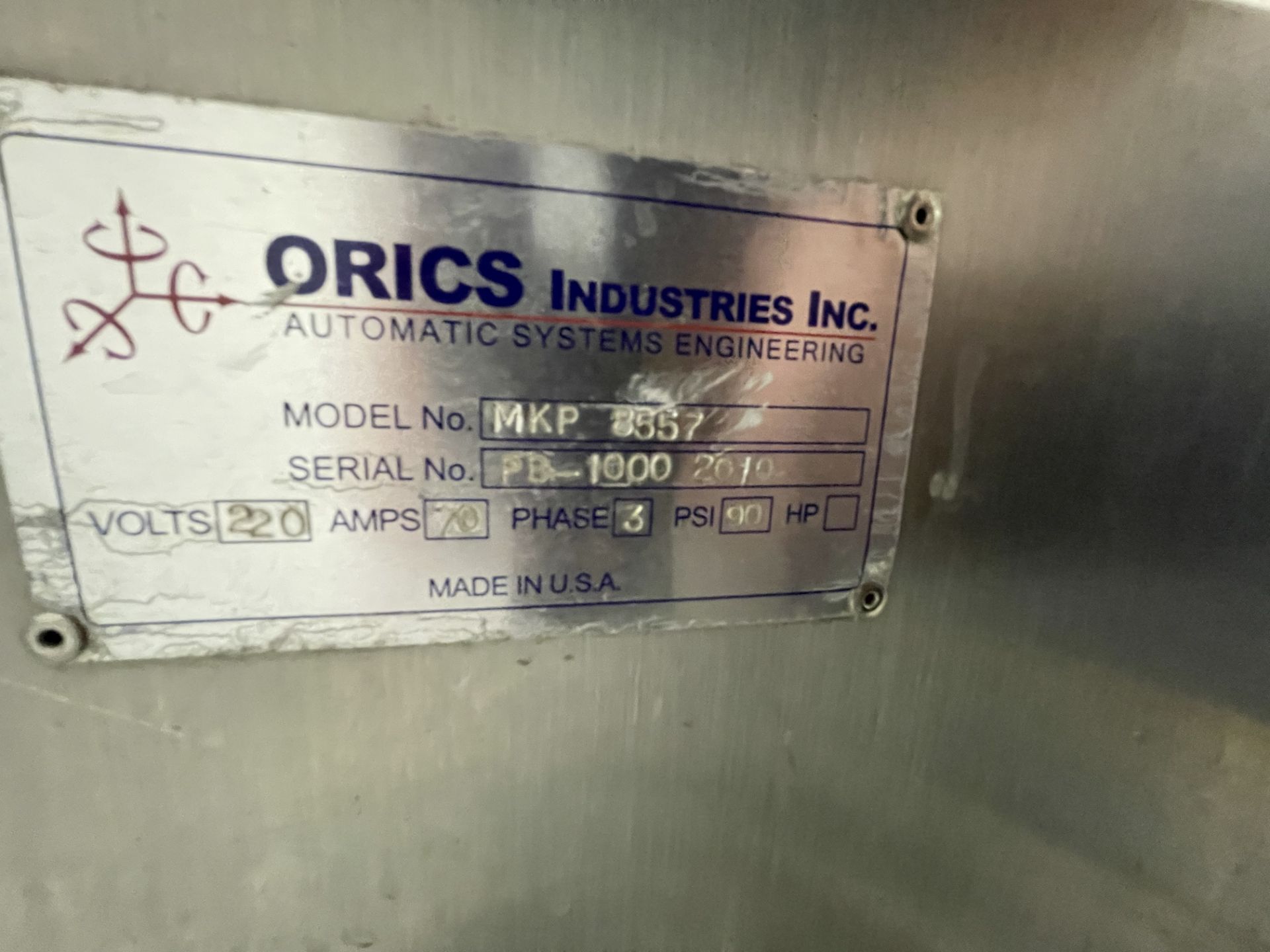 ORICS TRAY SEALER, MODEL MKP 3557, S/N PB-1000, WITH MAP NITROGEN GAS FLUSH, ALLEN BRADLEY - Image 44 of 54