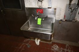 S/S Single Bowl Sink, Internal Dims.: Aprox. 28" L x 16" W x 10" Deep, Wall Mounted (LOCATED IN