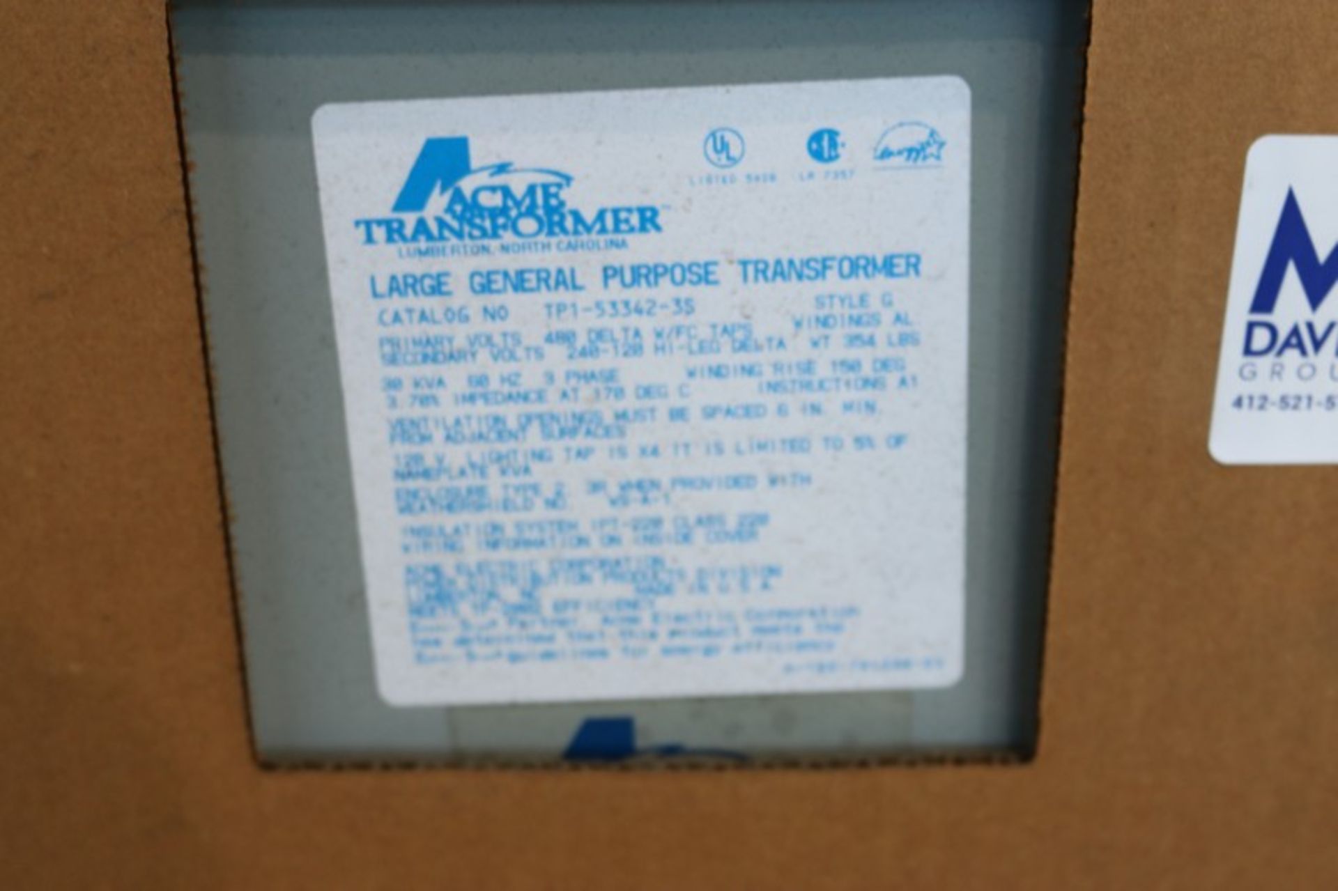 Acme Transformer, Cat. No. TP1-53342-35, 480 DELTA, 3 Phase(INV#82296)(Located @ the MDG Auction - Bild 4 aus 5