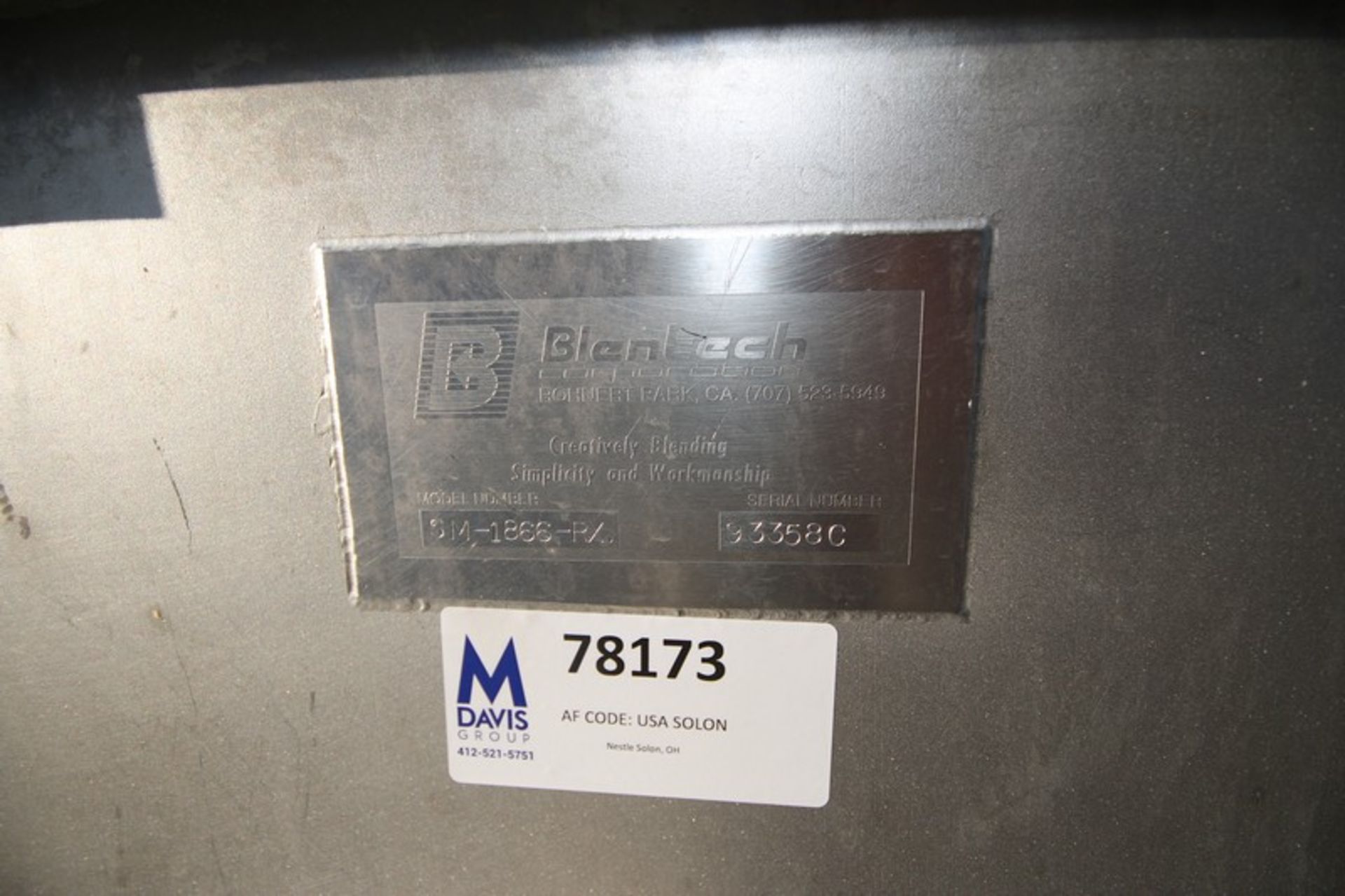 Blentech S/S Ribbon Blender, M/N SM1866-RX, S/N 93358C, with S/S Single Wall Blending Chamber, - Image 4 of 7