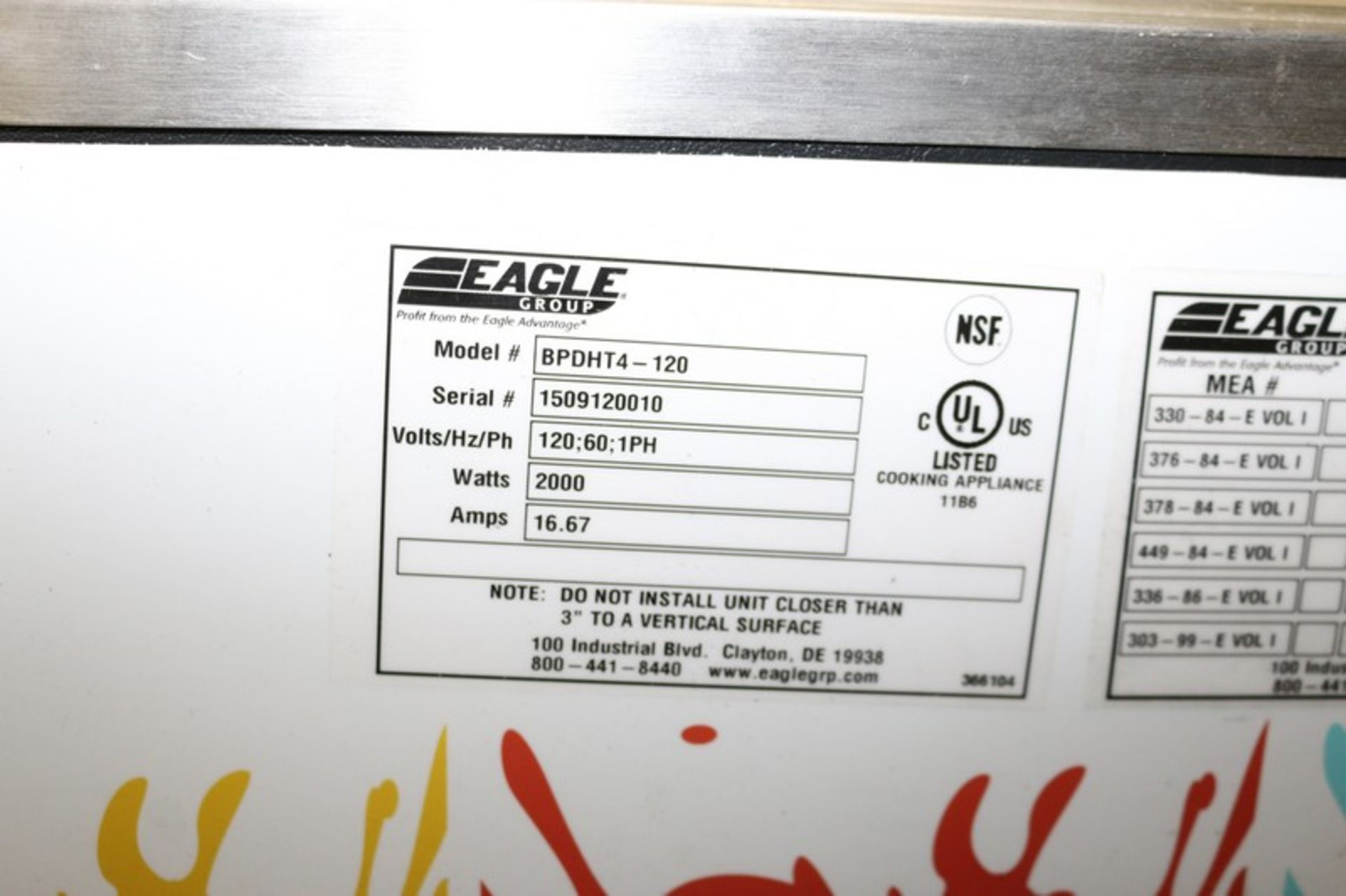 Eagle 4-Station Buffet Unit,M/N BPDHT4, S/N 1509120010, 120 Volts, 1 Phase, with Aprox. 20" L x - Image 5 of 5