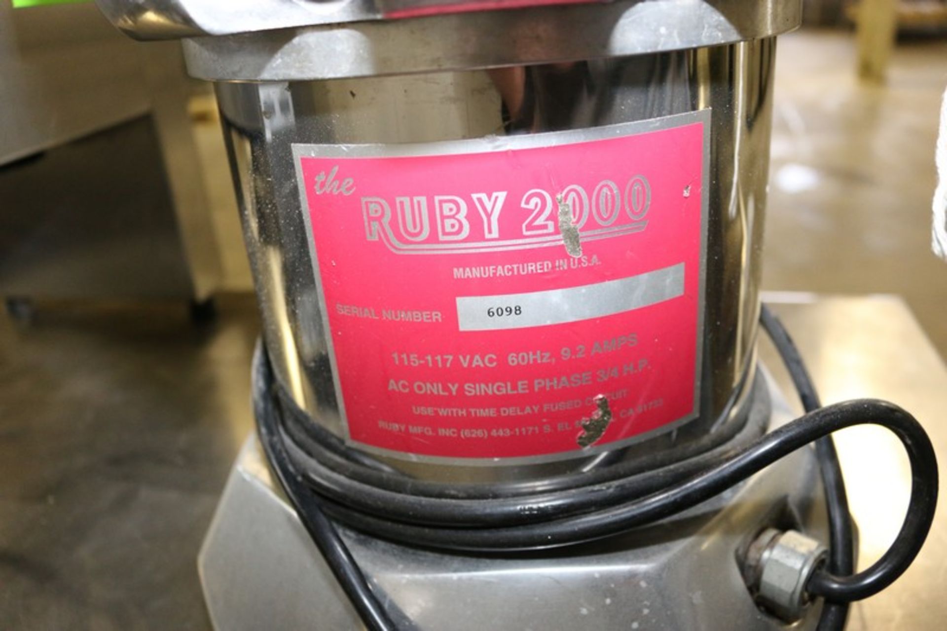 The Ruby 2000 Juicer,S/N 6098, with S/S Discharge (INV#82907)(Located @ the MDG Auction Showroom 2.0 - Image 3 of 3