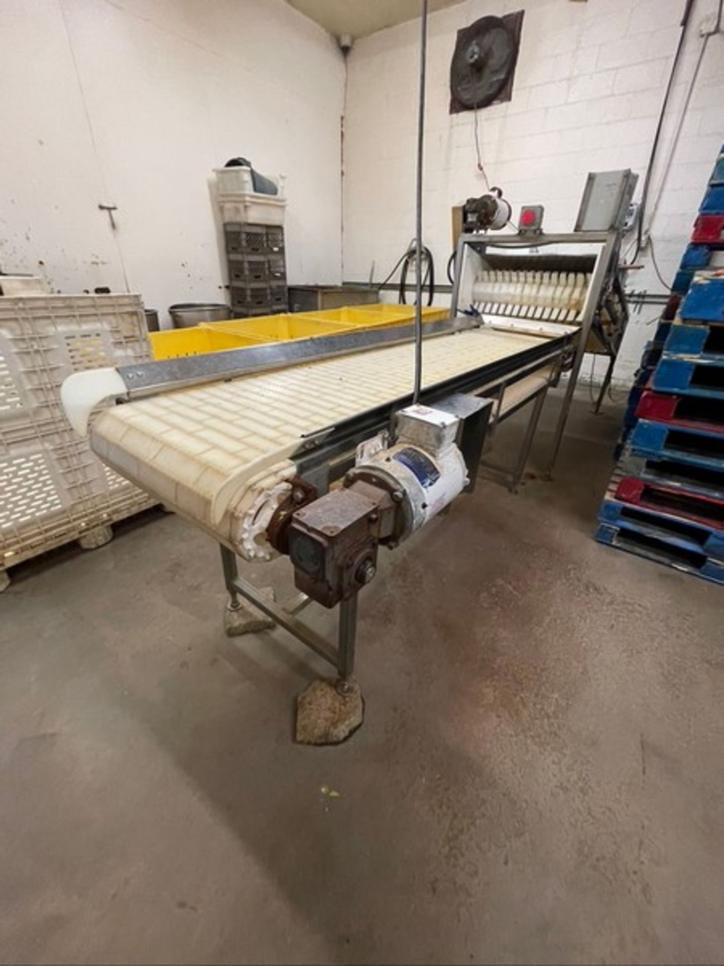 S/S OUTFEED CONVEYOR, APPROX. 102" L X 24" W, EQUIPPED WITH BALDOR 1/2 HP DRIVE MOTOR, 230/460 V(