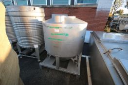 S/S Aprox. 225 Gal. Single Wall Tank,Mounted on S/S Frame with Fork Pockets, Internal Tank Dims.: