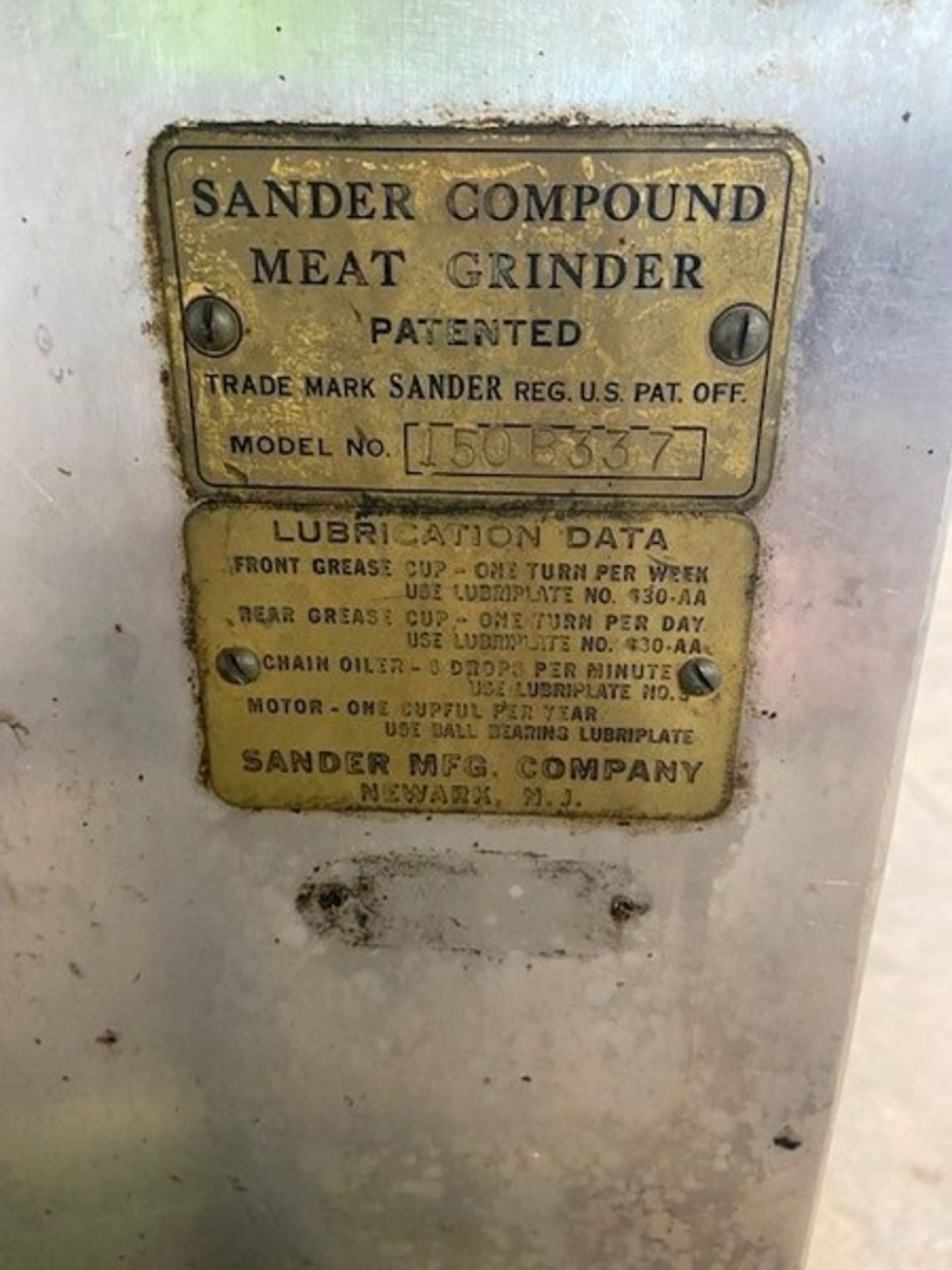 Sander Compound Meat Grinder, M/N 150B337, with Aprox. 8" Dia. Discharge, with S/S Cover, Mounted on - Image 4 of 4