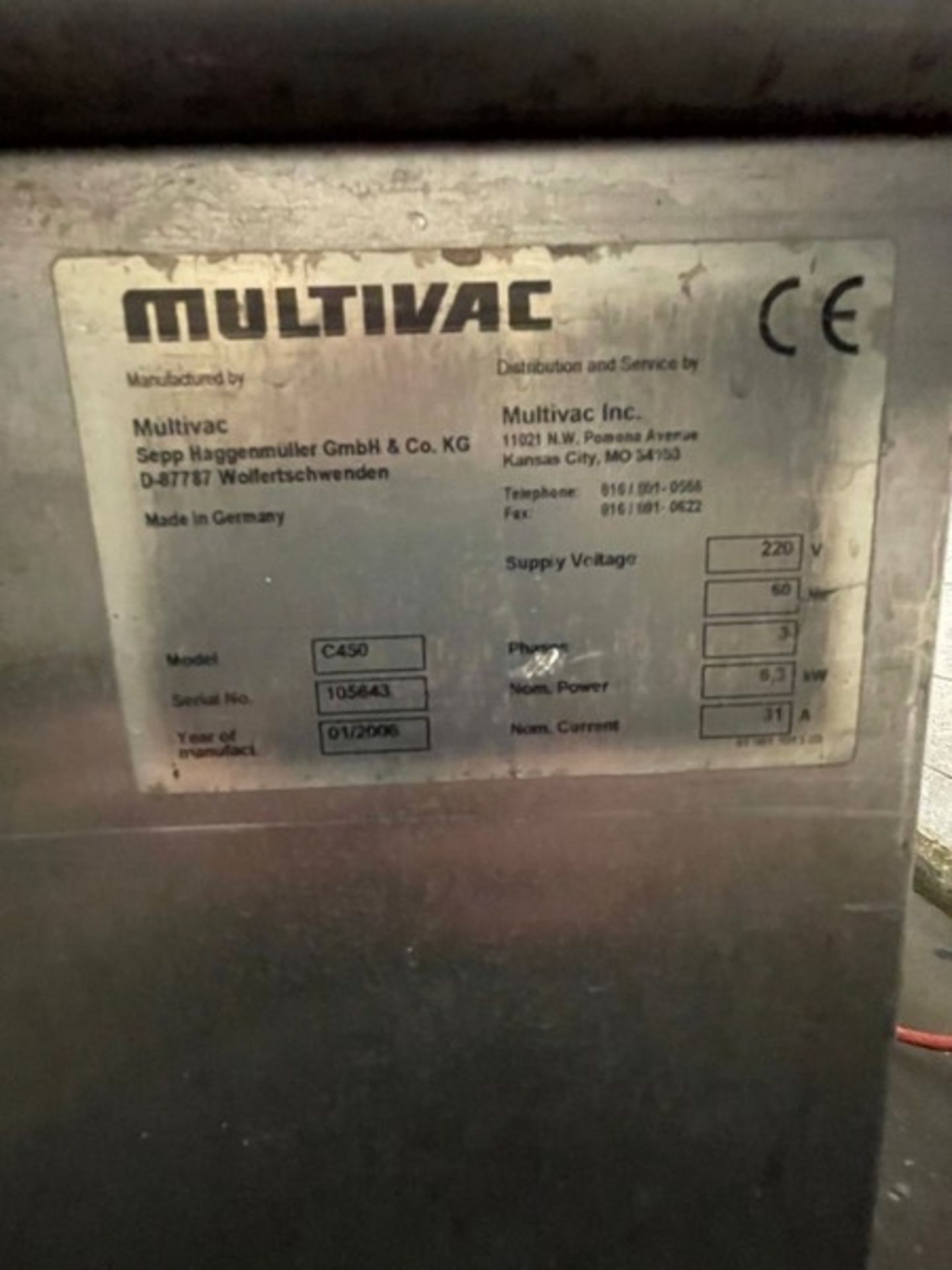 MULTIVAC CHAMBER SEALER, MODEL C450, S/N 105643, CHAMBER APPROX. 26" X 22", ONBOARD VACUUM PUMP, 220 - Image 19 of 23