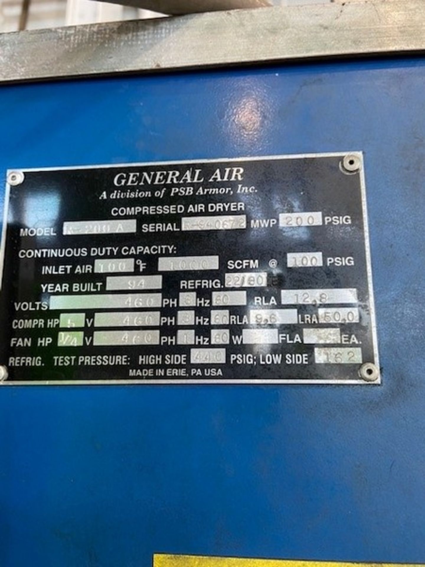 General Air & Gas Dryer,M/N R-200A, S/N R-940672, MWP 200 PSIG, 460 Volts, 3 Phase (INV#68358) ( - Image 5 of 9