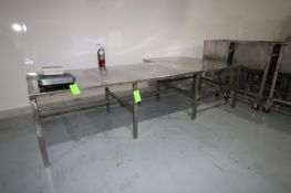 S/S "L" Shape Table, Overall Dims.: Aprox 144" L x 72" W x 36" H, Mounted on S/S Frame (LOCATED IN