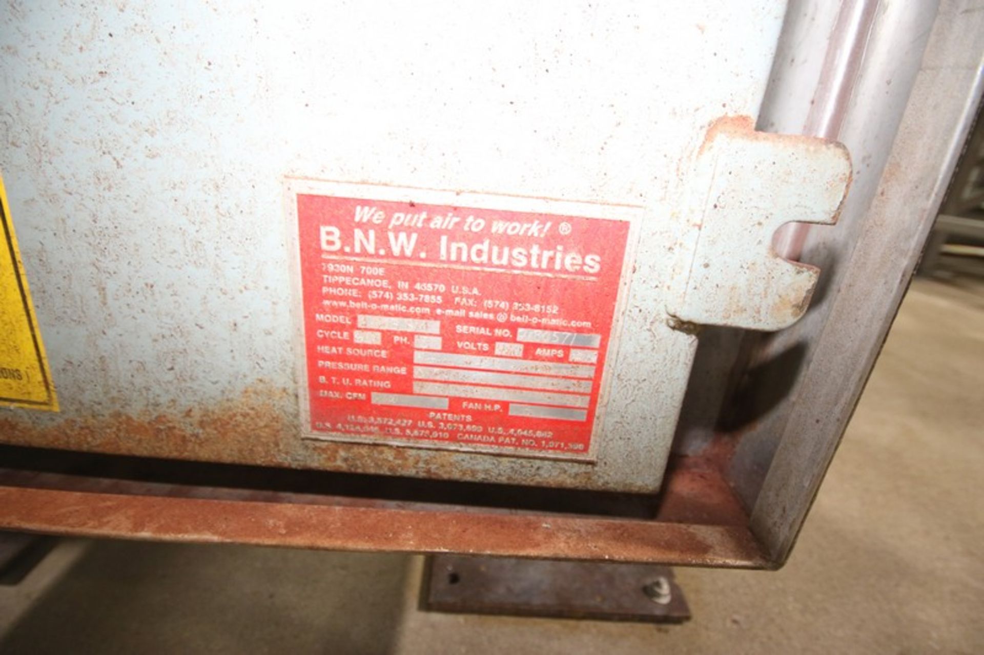 B.N.W. Industries S/S Dryer, M/N 3-205BM, S/N 21B0571, 480 Volts, 3 Phase, Max. CFM 3000, with 3 - Image 9 of 9