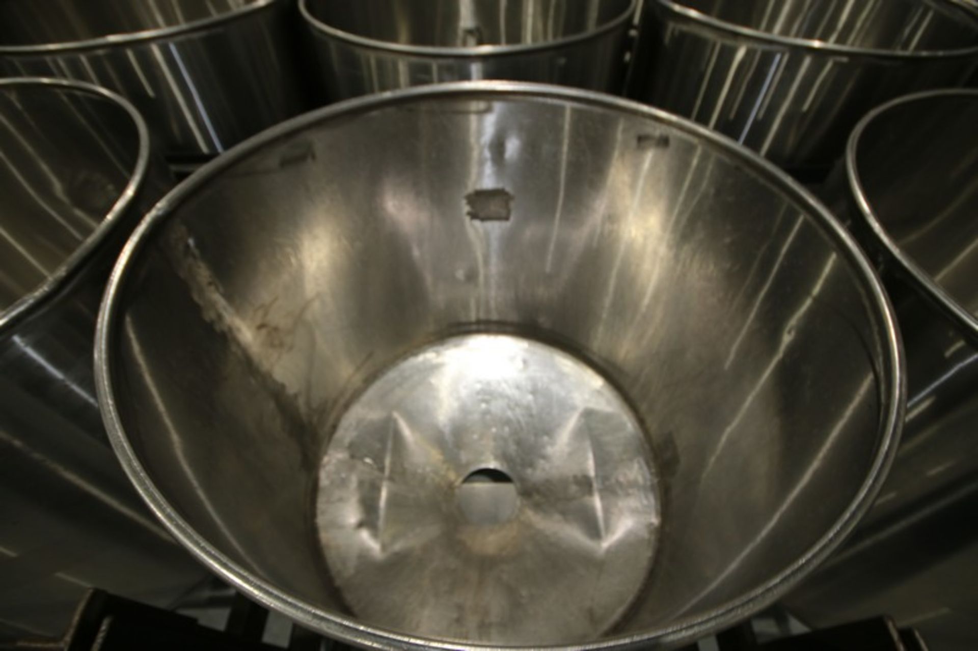 (16) S/S Round Totes, Aprox. 29" Dia. x 10" Deep, with Cone Bottom & Bottom Discharge, Mounted on - Image 4 of 4