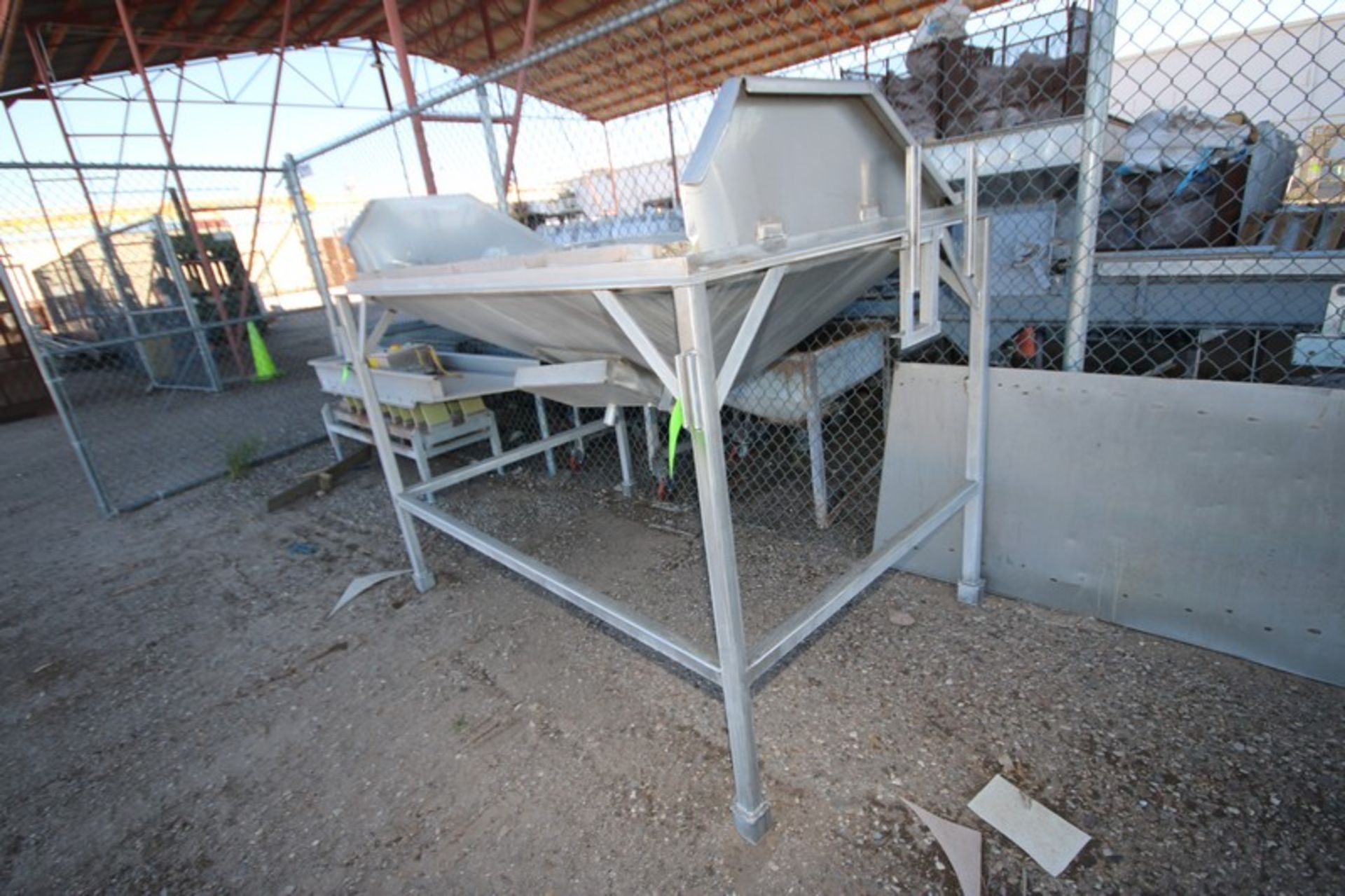 S/S Unload Funnel, Overall Dims.: 84" L x 55" W x 70" H, Mounted on S/S Frame (LOCATED IN SAHUARITA,