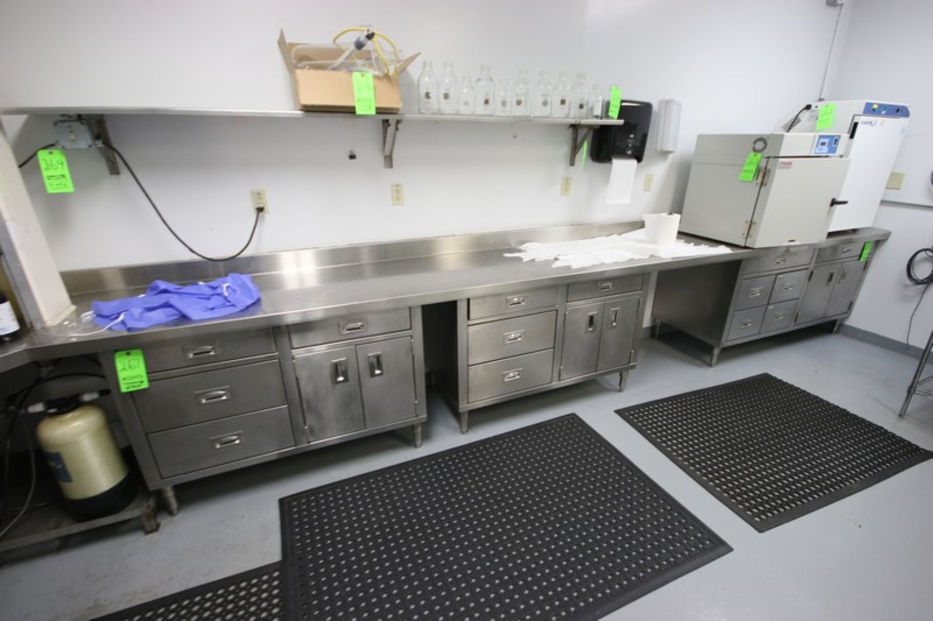 S/S Lab Counter, with Bottom Storage Shelves, Overall Dims.: Aprox. 90 ft. L x 25" W Counter Width x